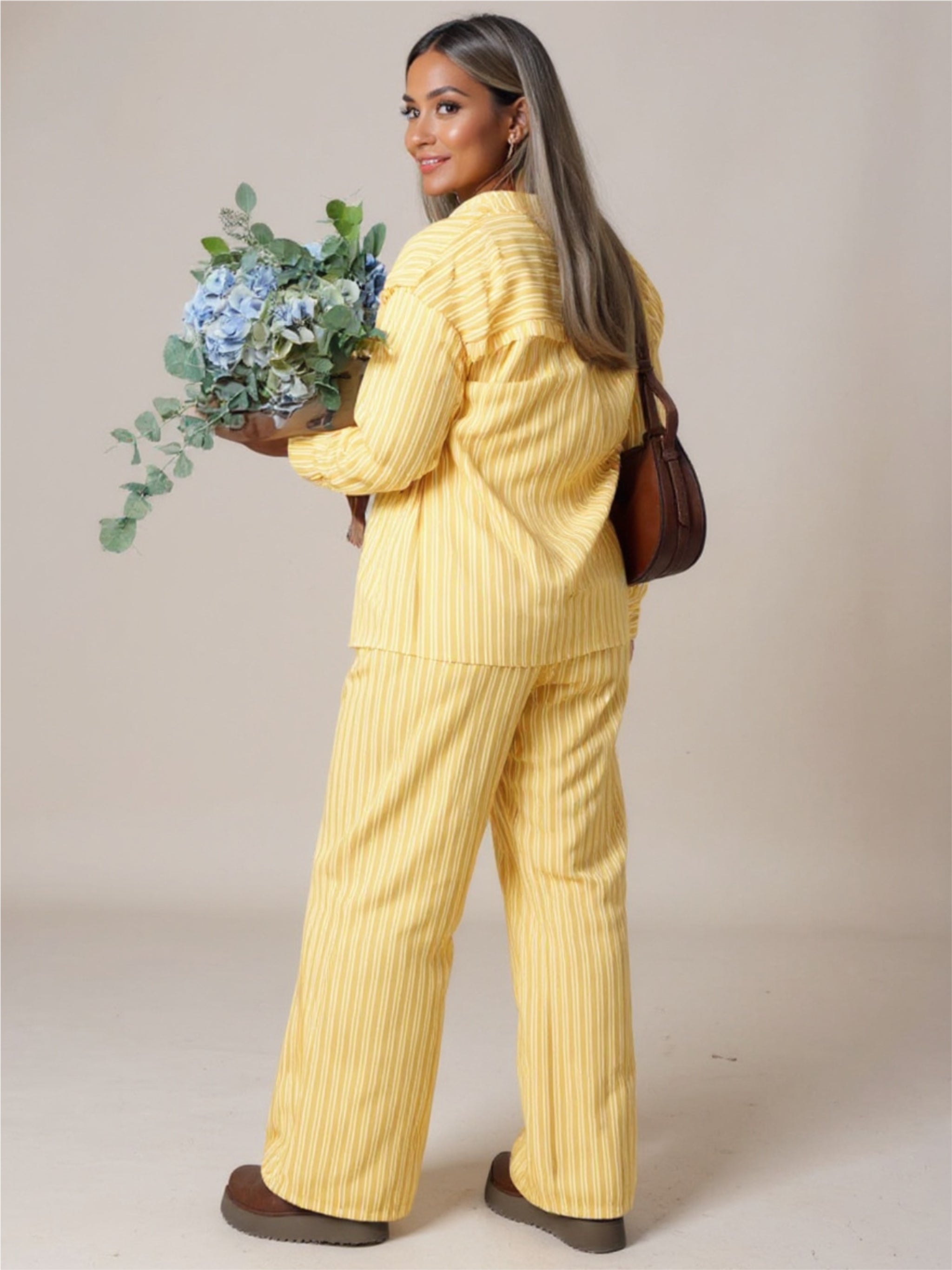 Striped Button Up Shirt & Pants Set