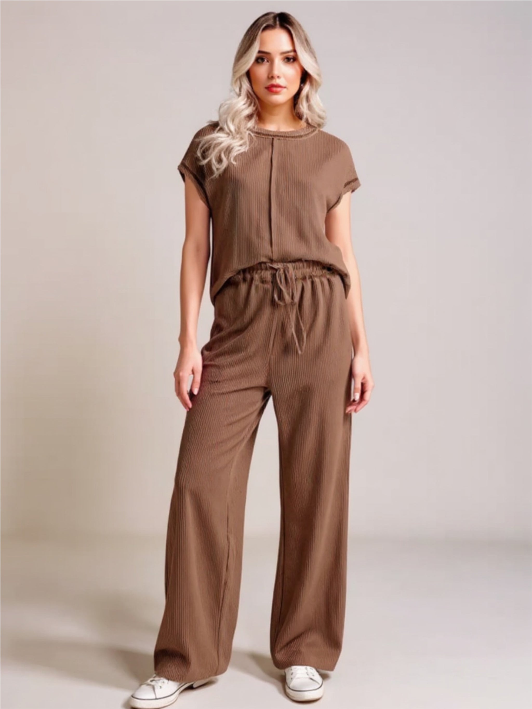 Ribbed Exposed Seam Top & Pants Set
