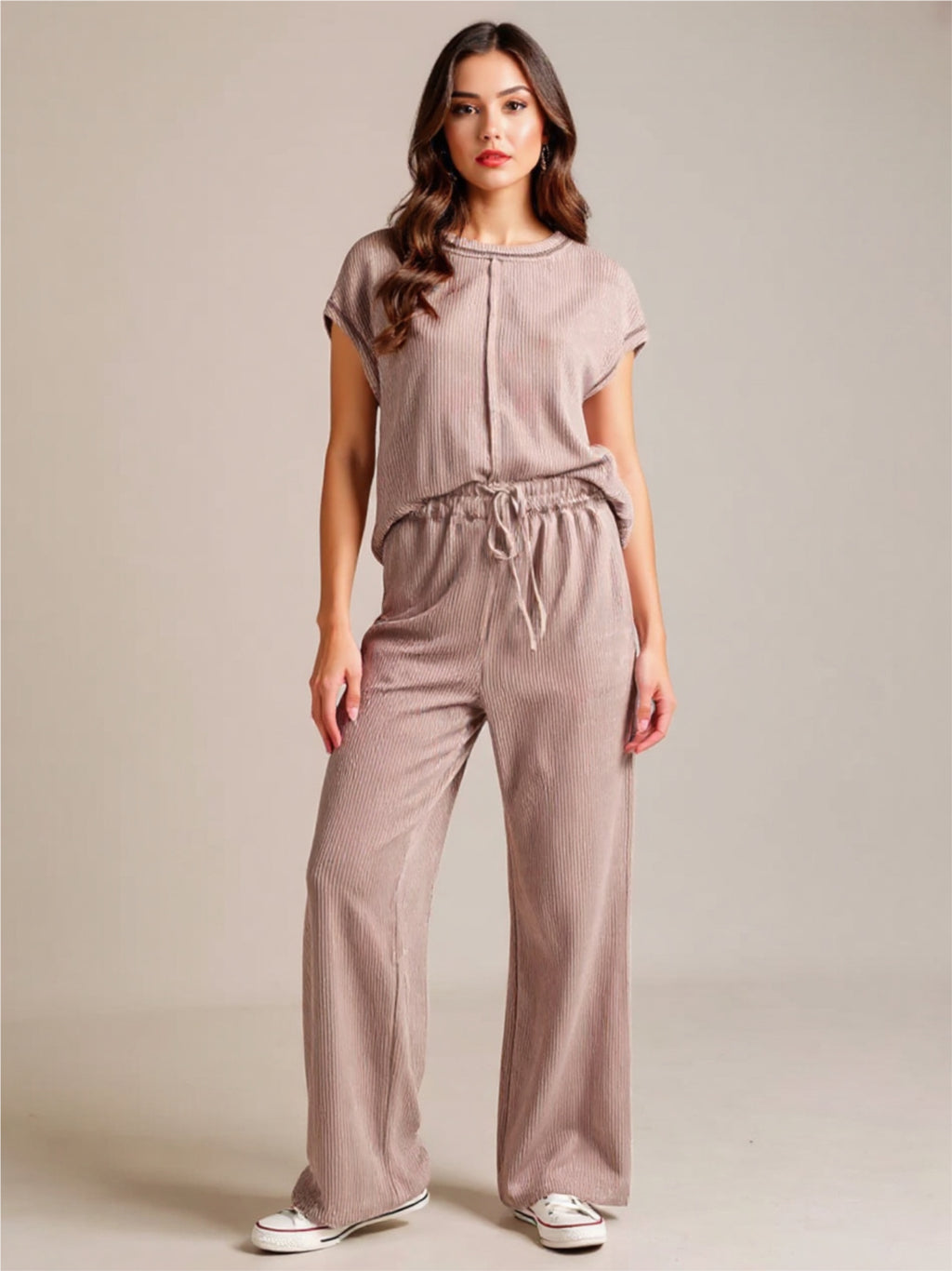 Ribbed Exposed Seam Top & Pants Set