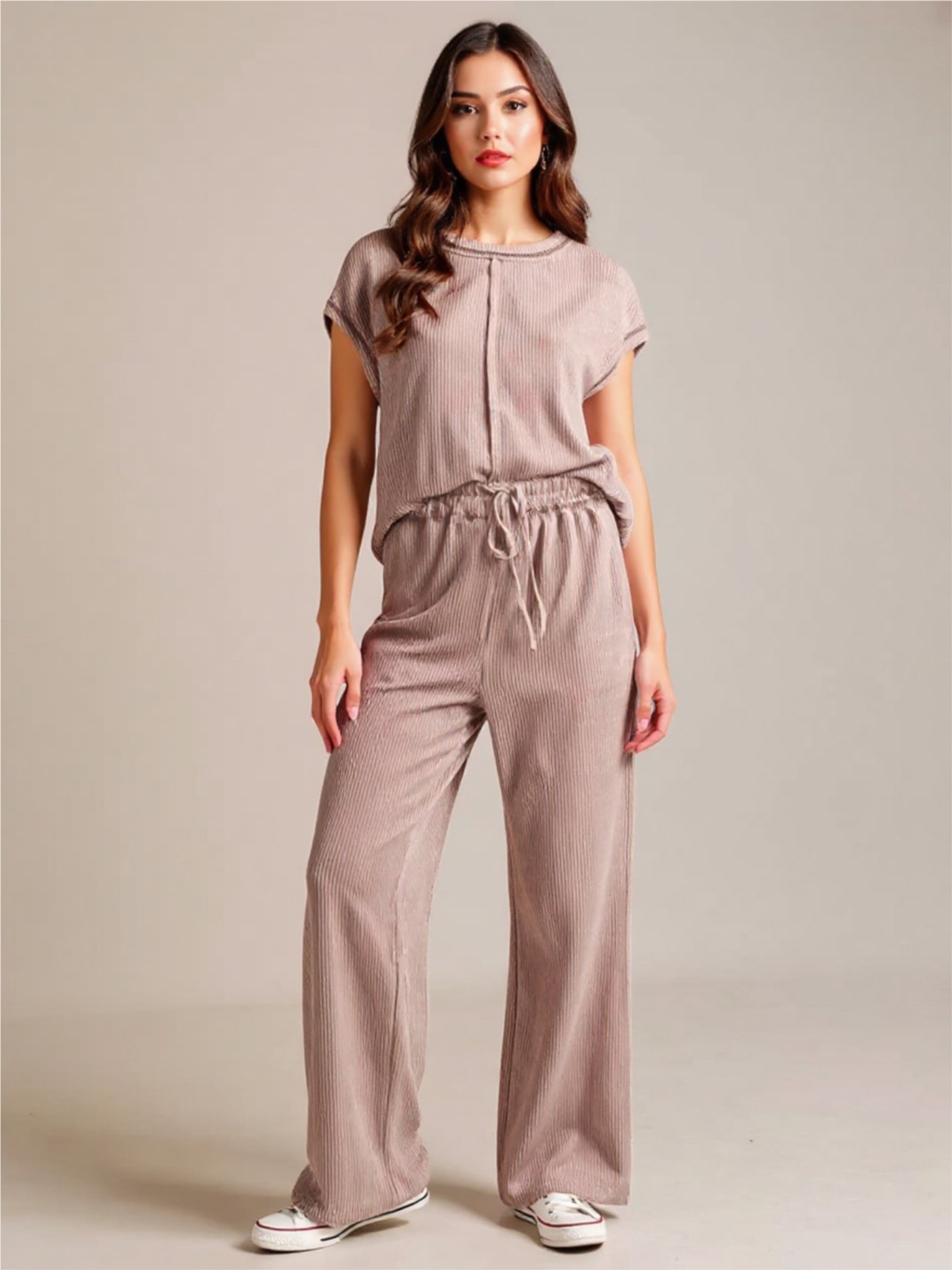 Ribbed Exposed Seam Top & Pants Set