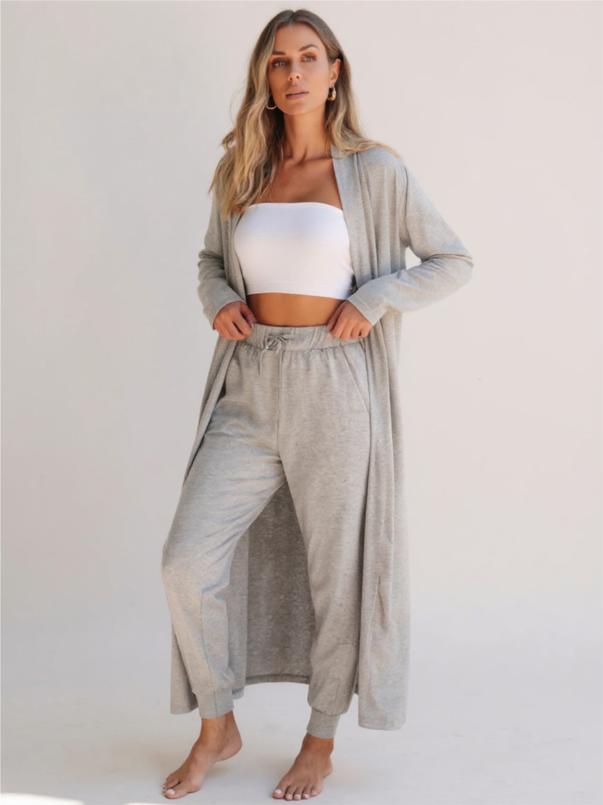 Open Front Long Sleeve Cardigan &  Pants Lounge Set
