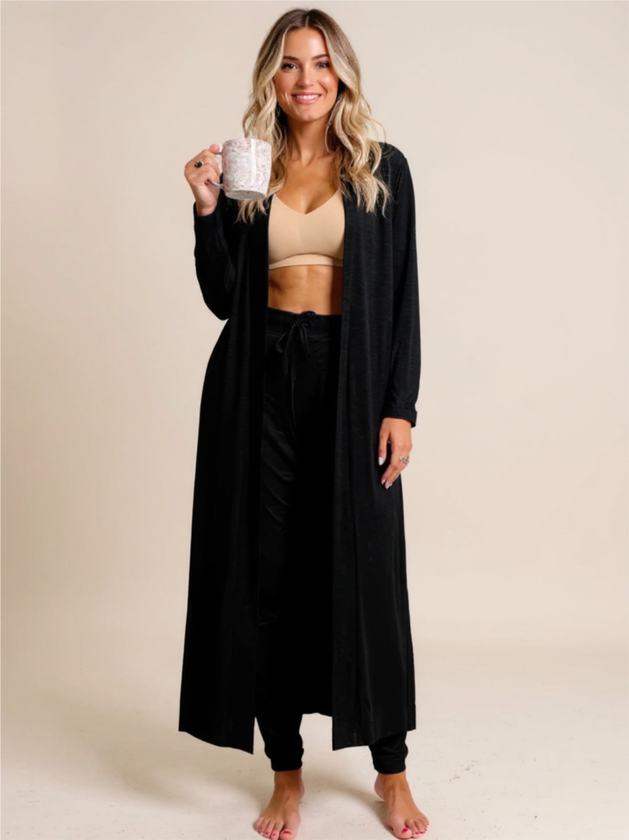 Open Front Long Sleeve Cardigan &  Pants Lounge Set