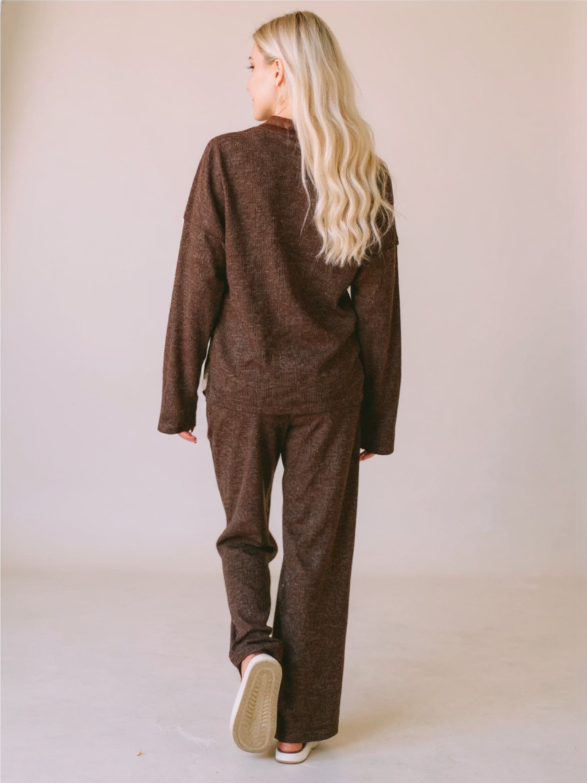 Buttoned Long Sleeve Top & Long Pants Lounge Set