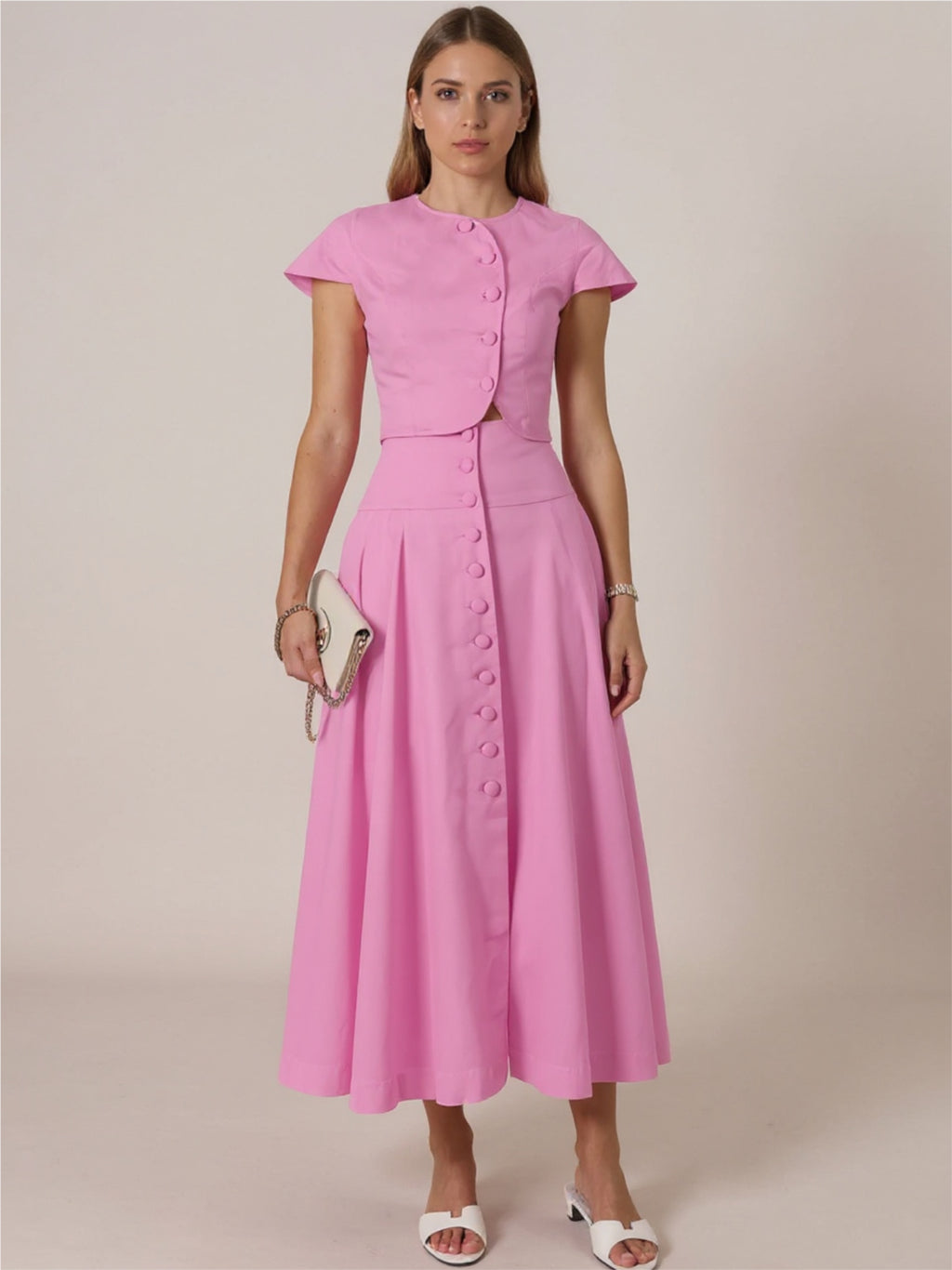 Pink Short Sleeve Top & Skirt set