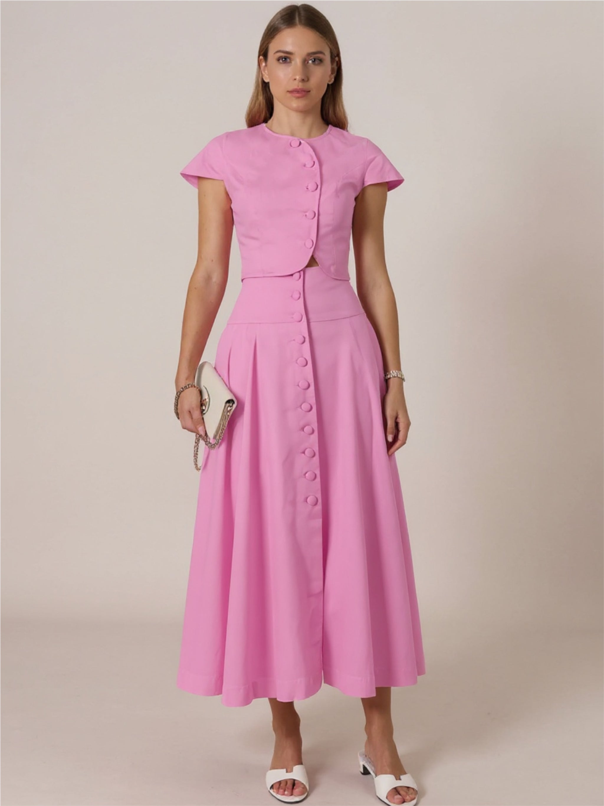 Pink Short Sleeve Top & Skirt set