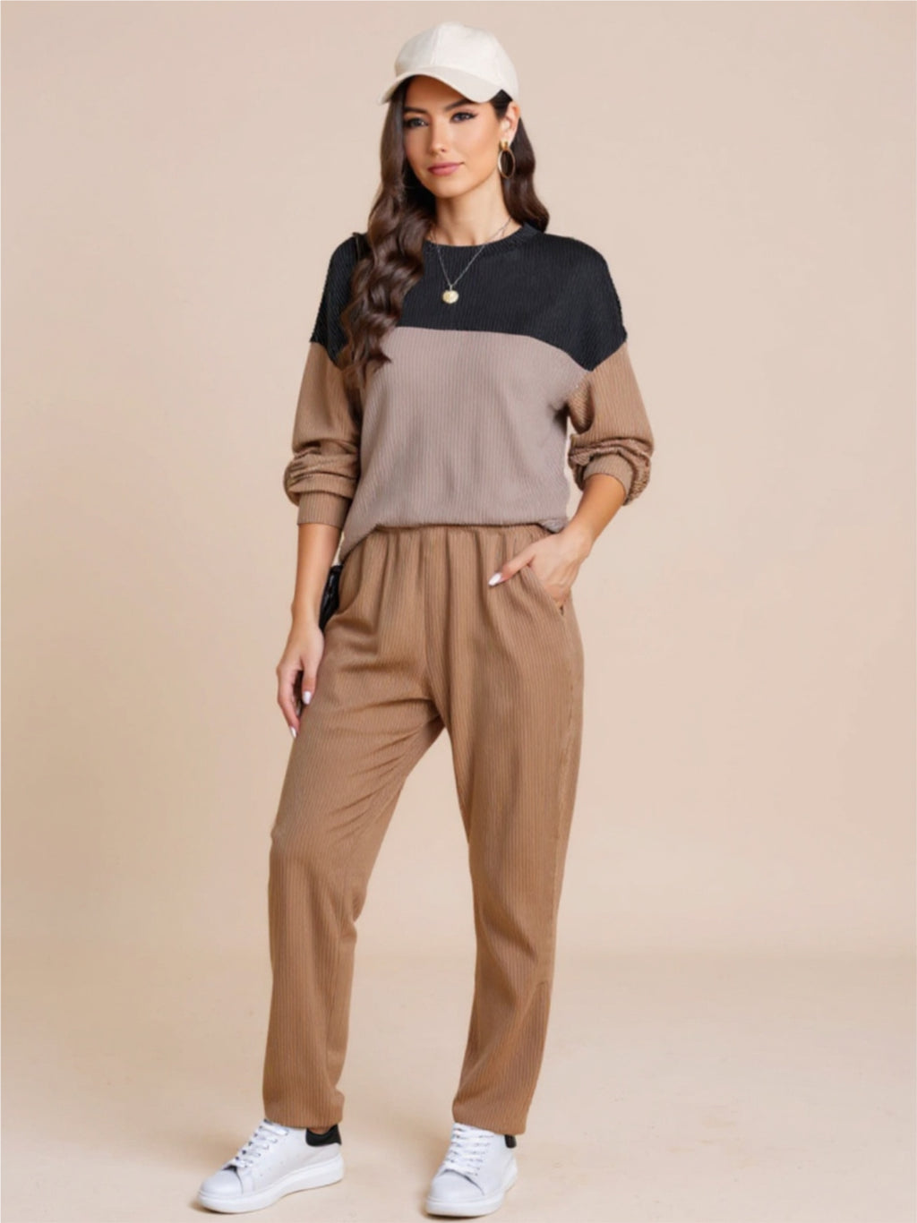 Color Block Dropped Shoulder Top & Pants Set
