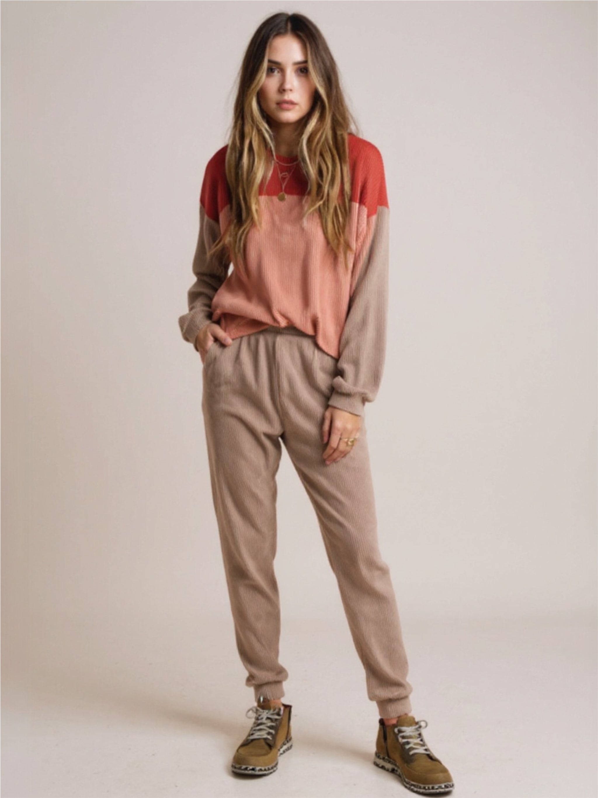 Color Block Dropped Shoulder Top & Pants Set