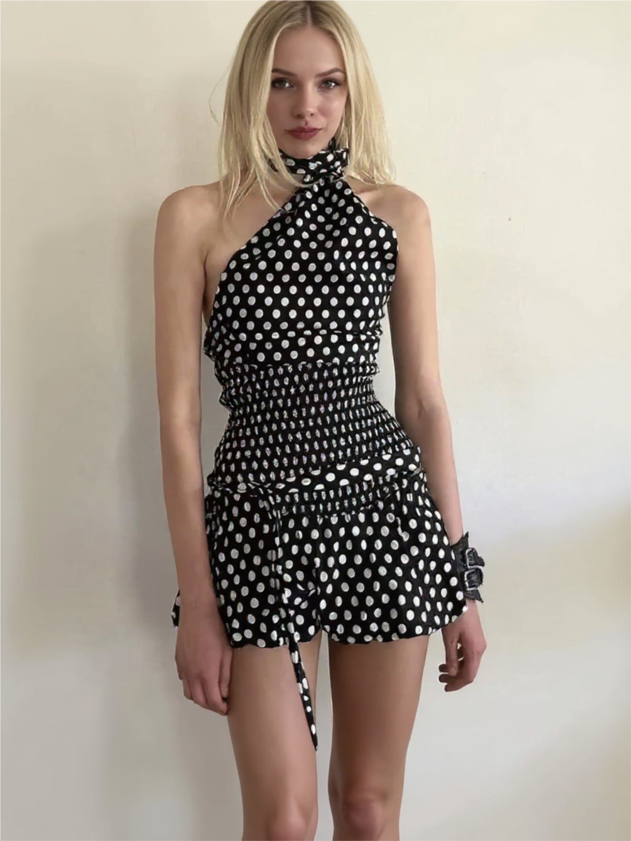 Polka Dot One-Shoulder Top & Mini Skirt Set