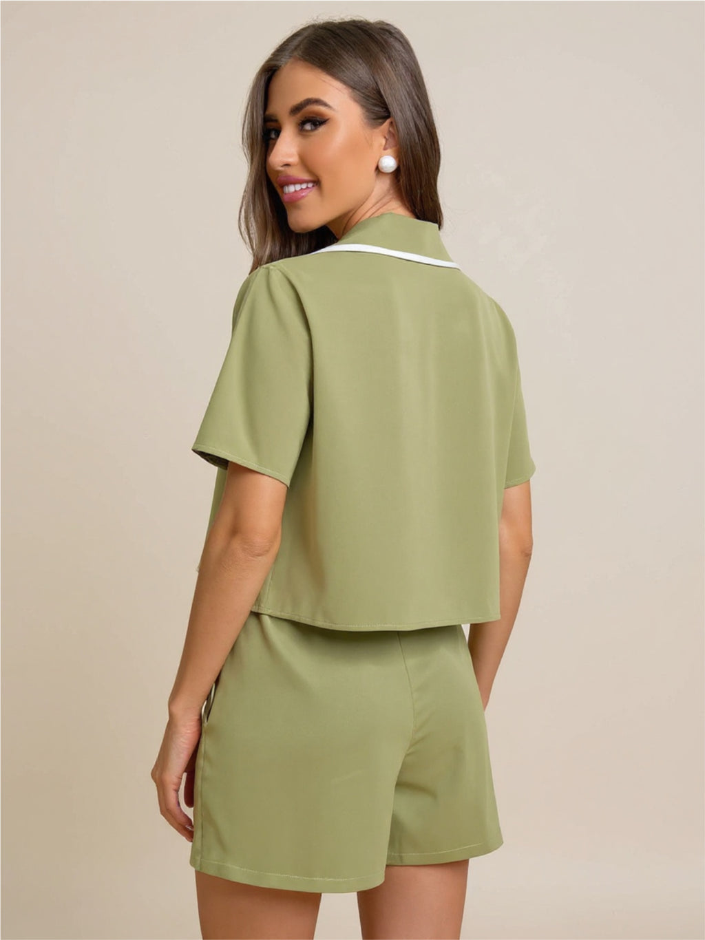 Green Short Sleeve Shirt & Shorts Pajama Set