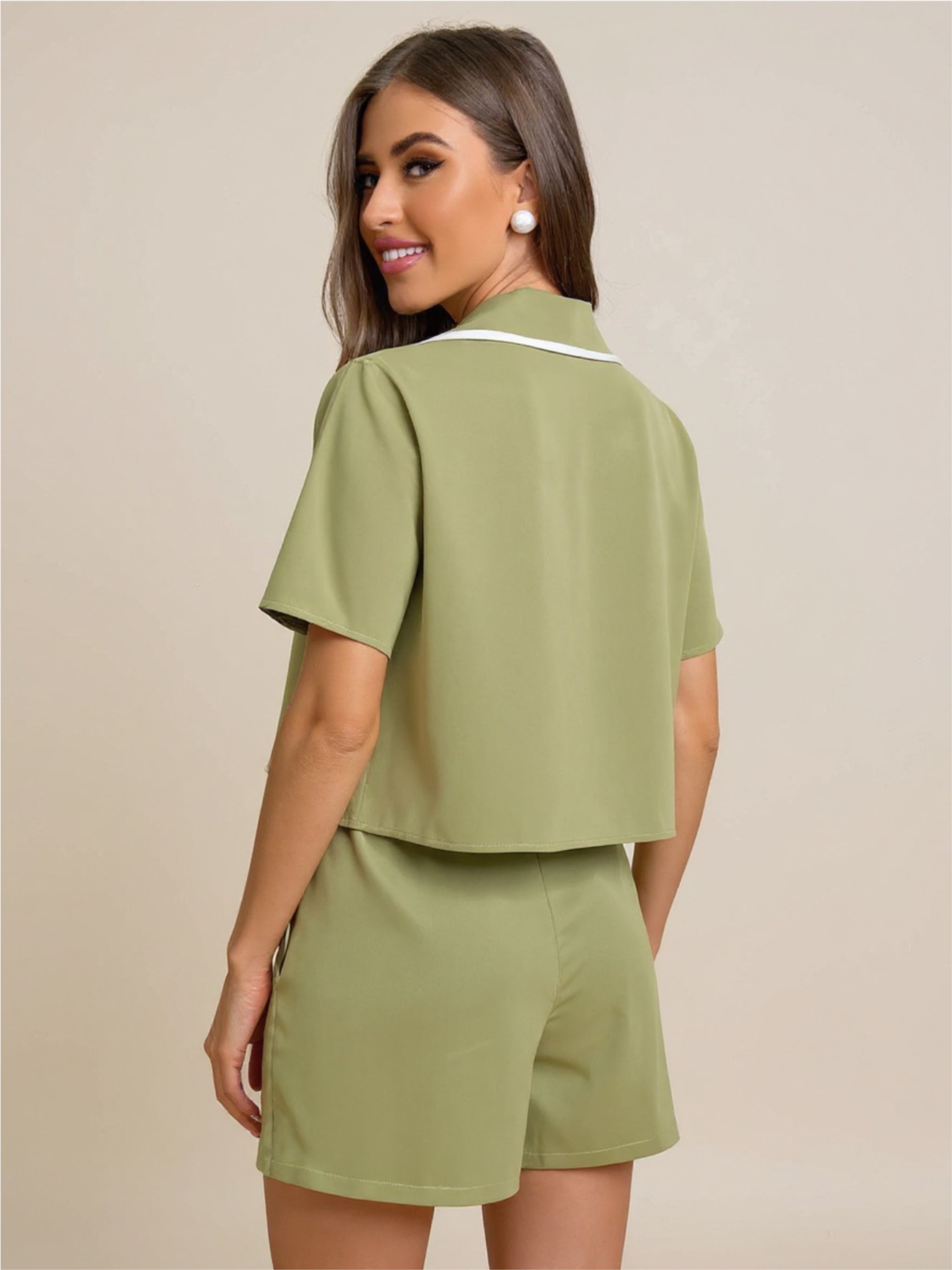 Green Short Sleeve Shirt & Shorts Pajama Set
