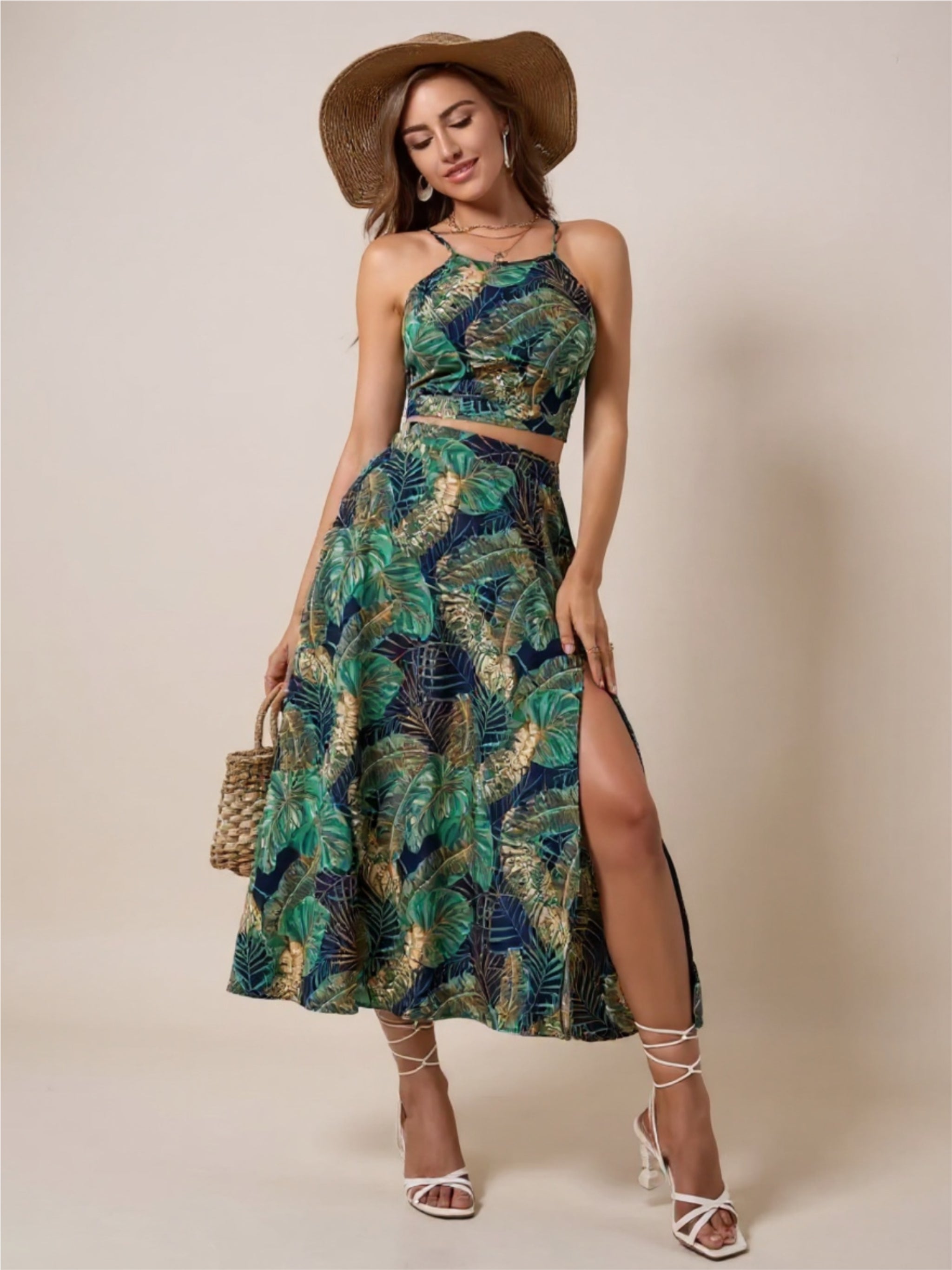 Printed Cami & Slit Skirt Set