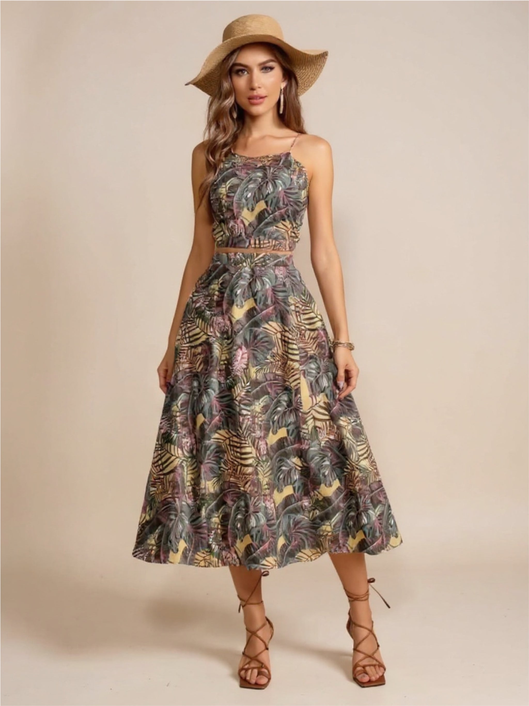 Printed Cami & Slit Skirt Set
