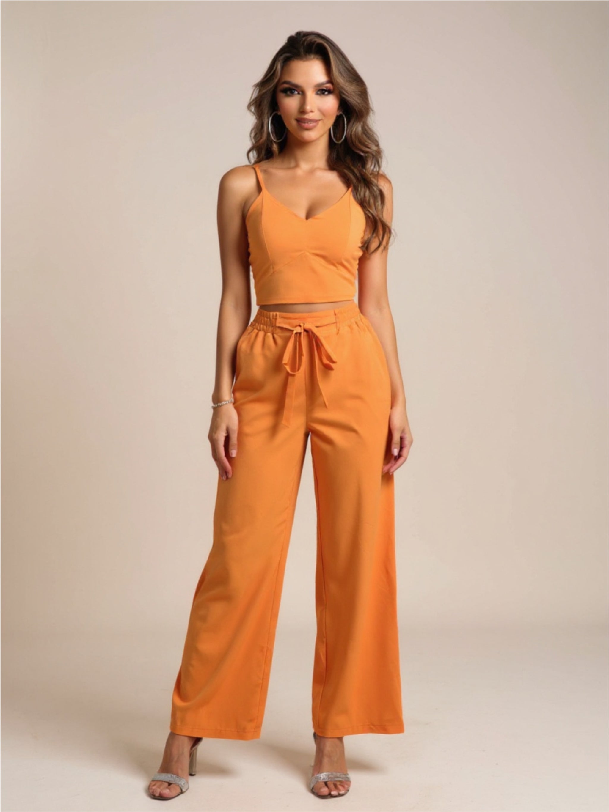 Cami & Tied Straight Leg Pants Set