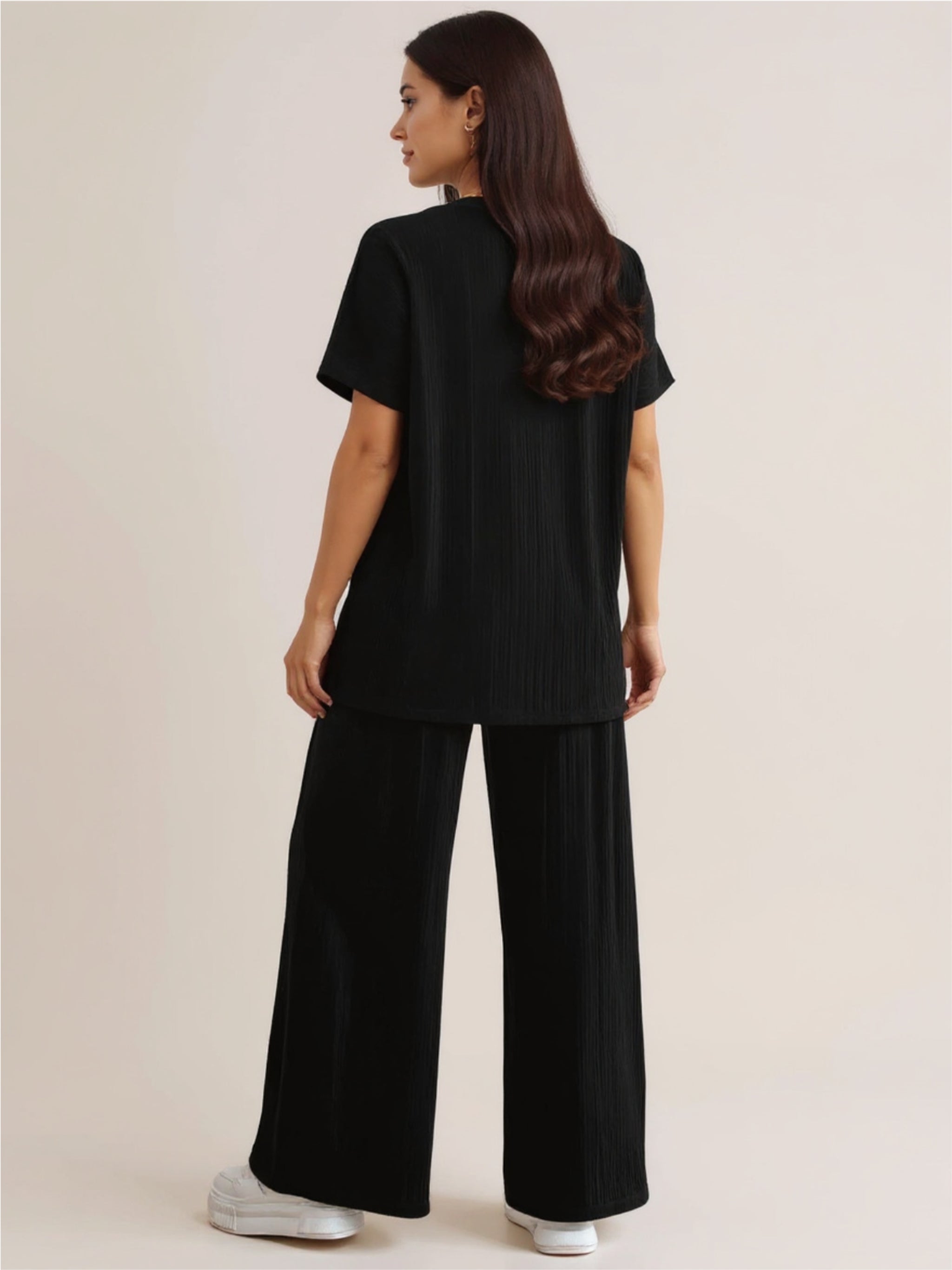 Black V-Neck Short Sleeve Top & Pants Set