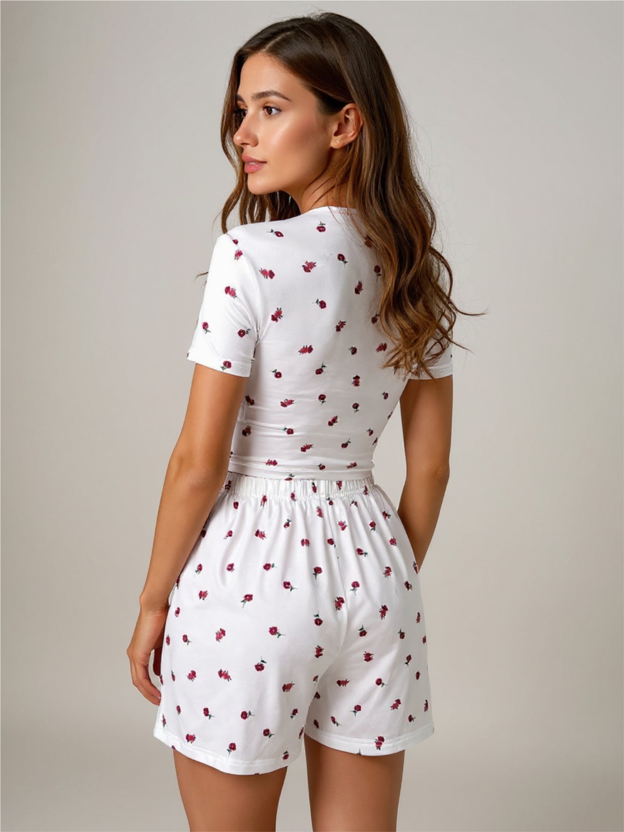 Floral Ruched T-Shirt & Shorts Pajama Set