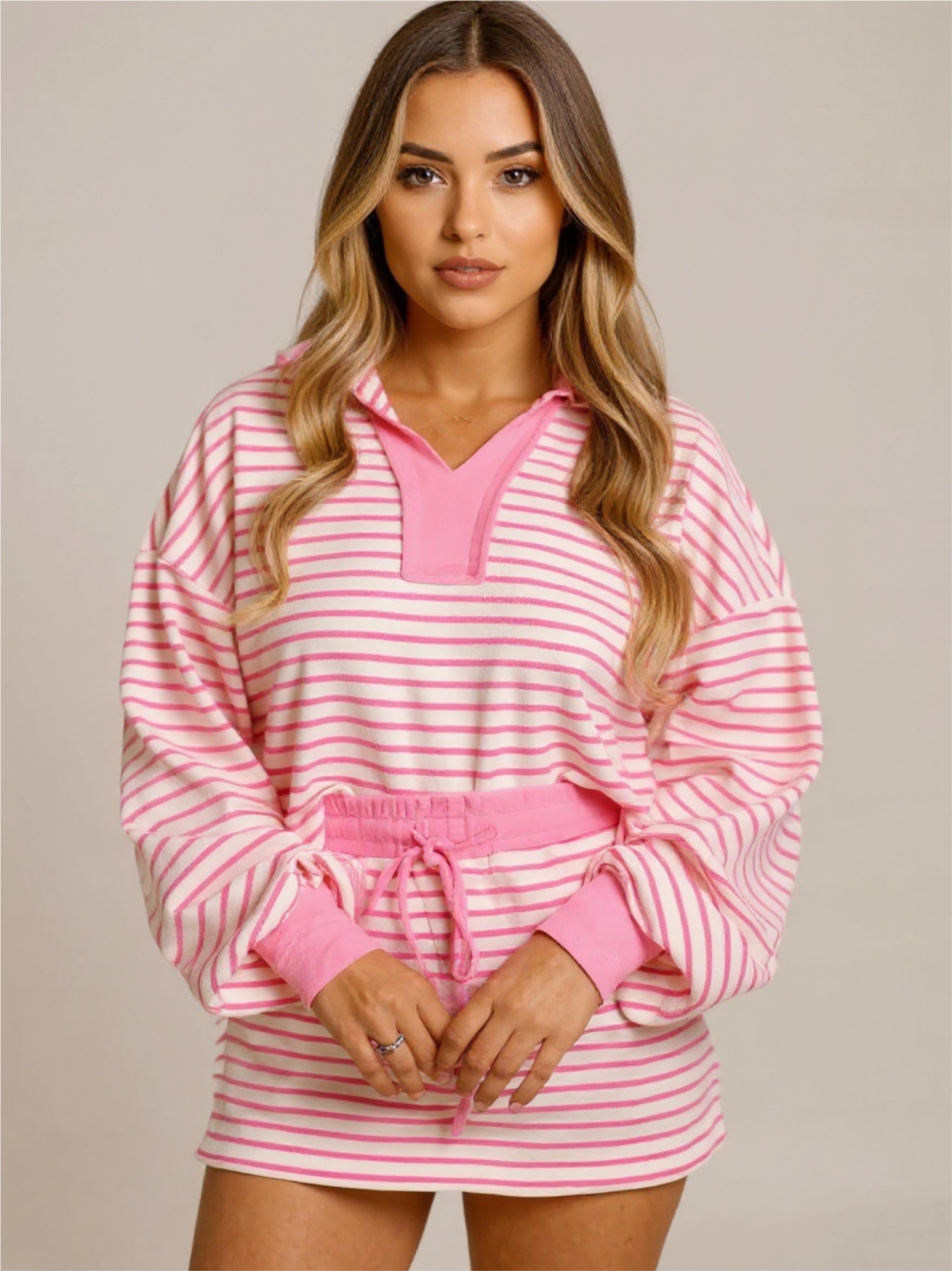 Striped Top & Skirt Set with Drawstring