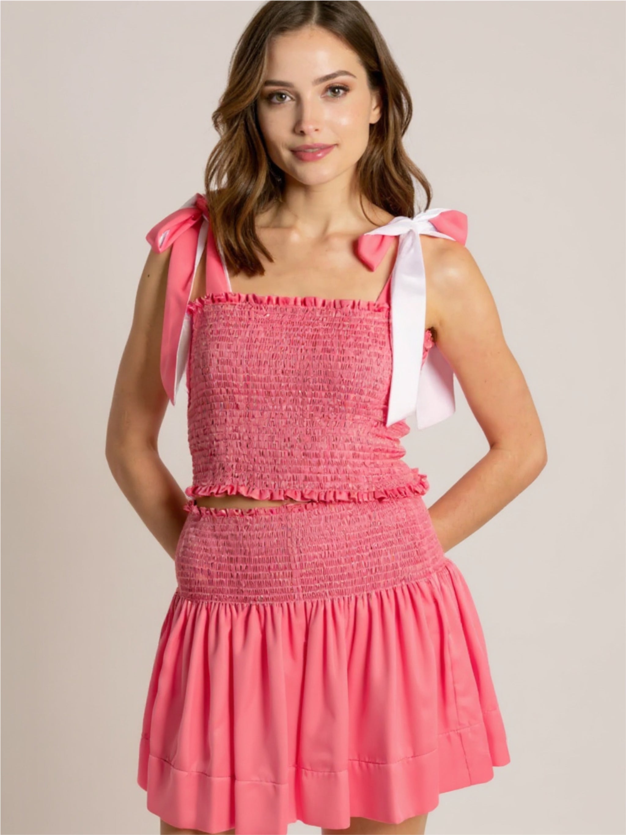 Smocked Tie Shoulder Cami & Shorts Set