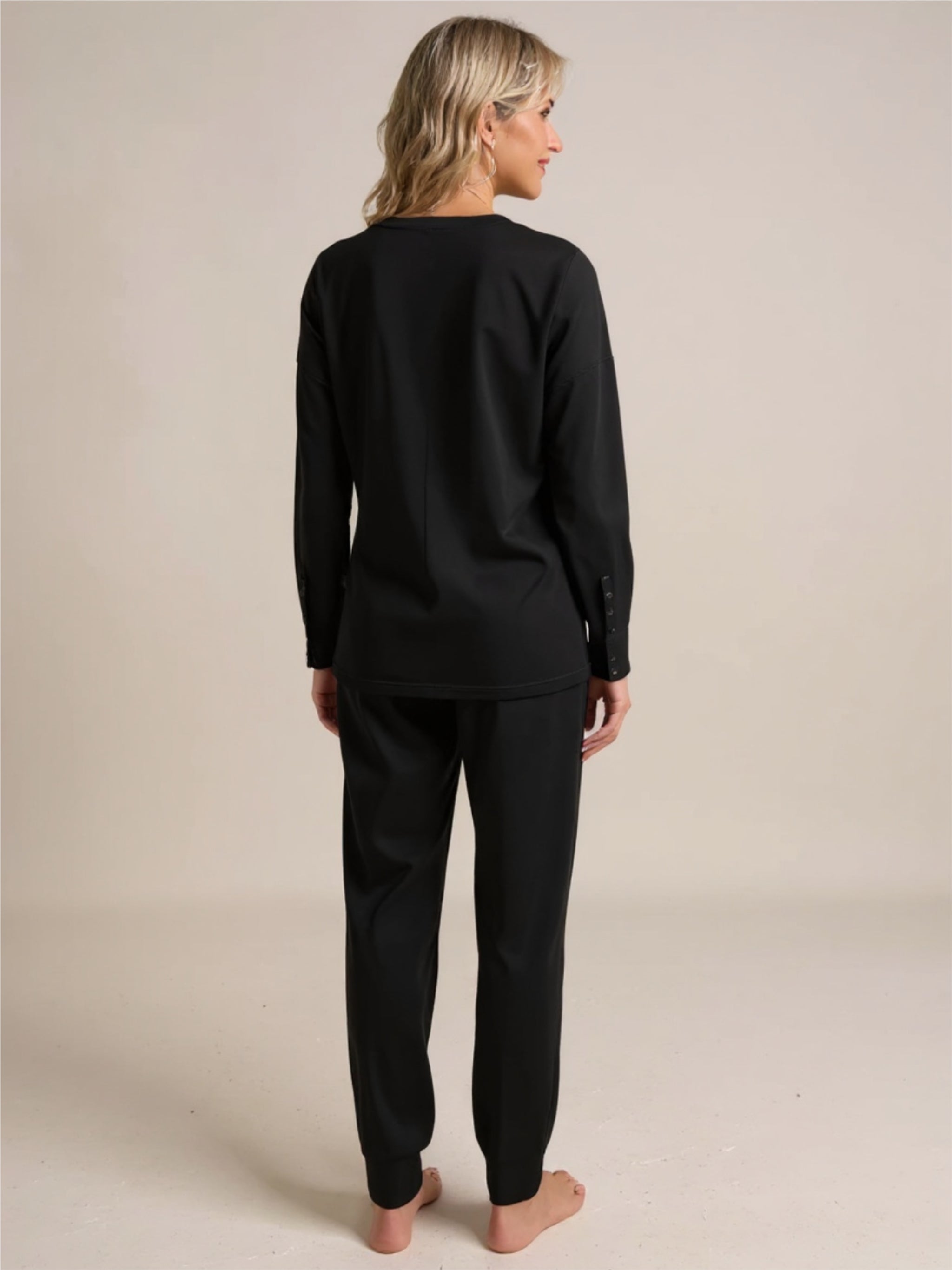 Black Round Neck Top & Drawstring Pants Lounge Set