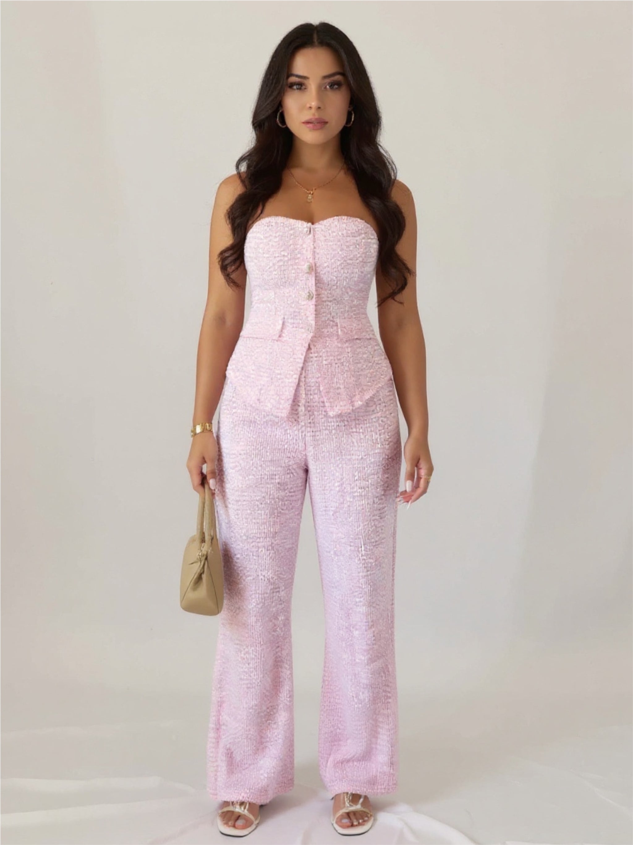 Pink Sweetheart Neck Tube Top & Pants Set