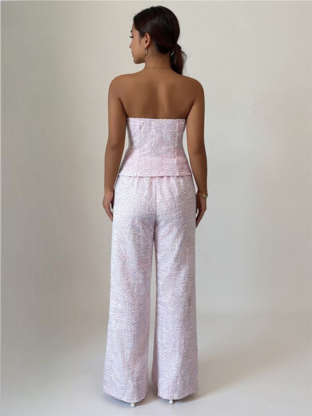 Pink Sweetheart Neck Tube Top & Pants Set