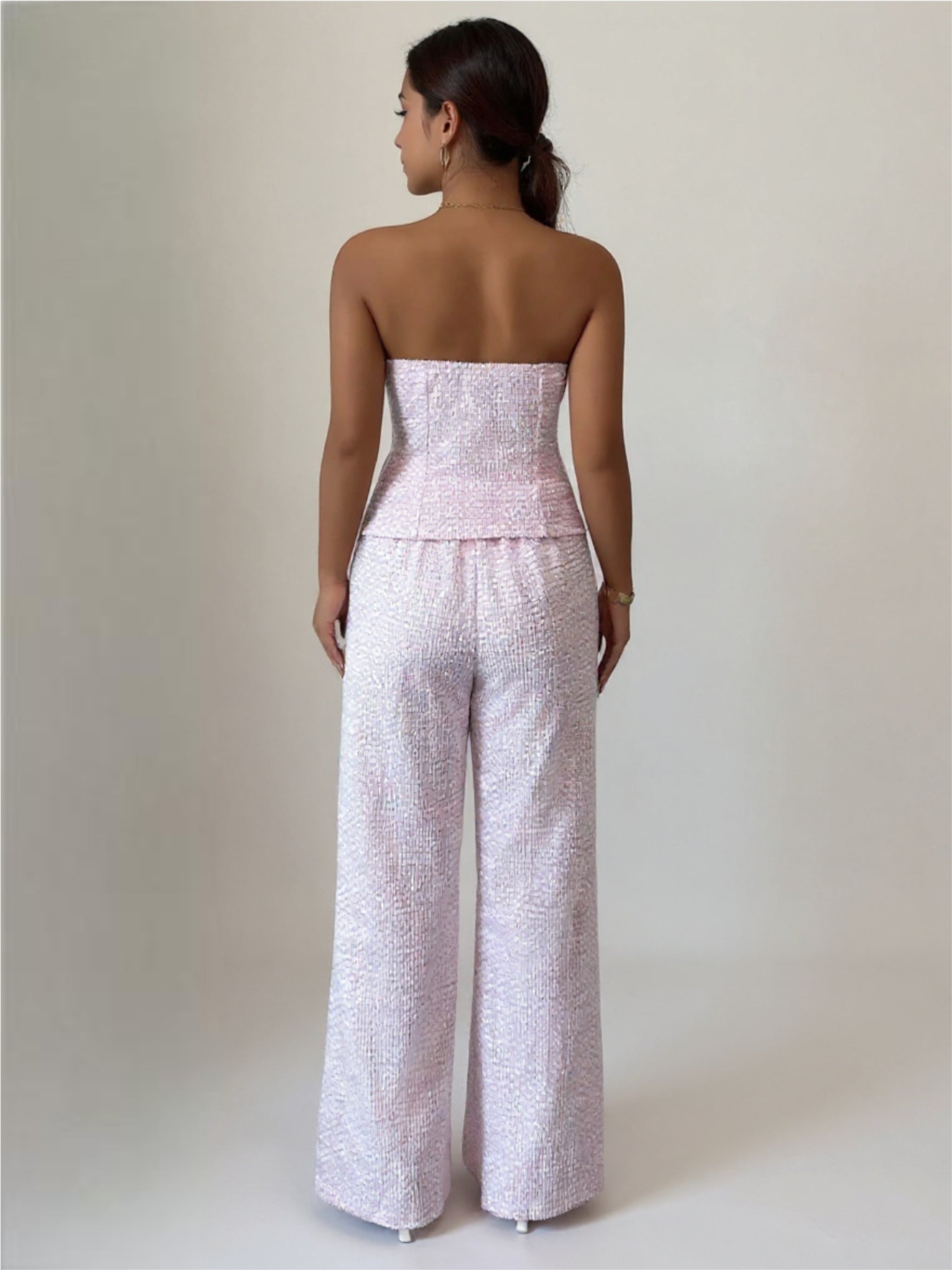 Pink Sweetheart Neck Tube Top & Pants Set