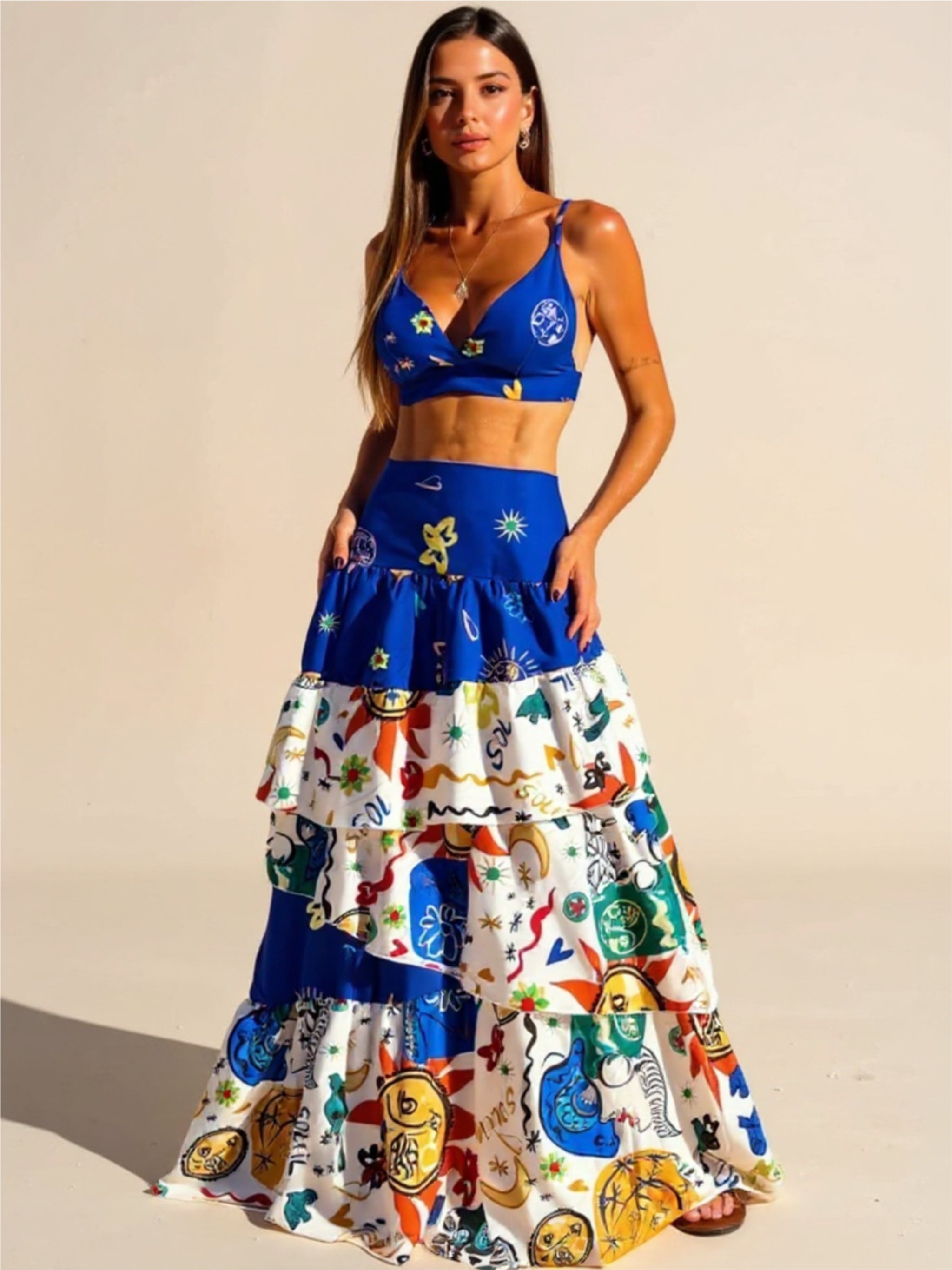 Printed Cami & Layered Skirt Set