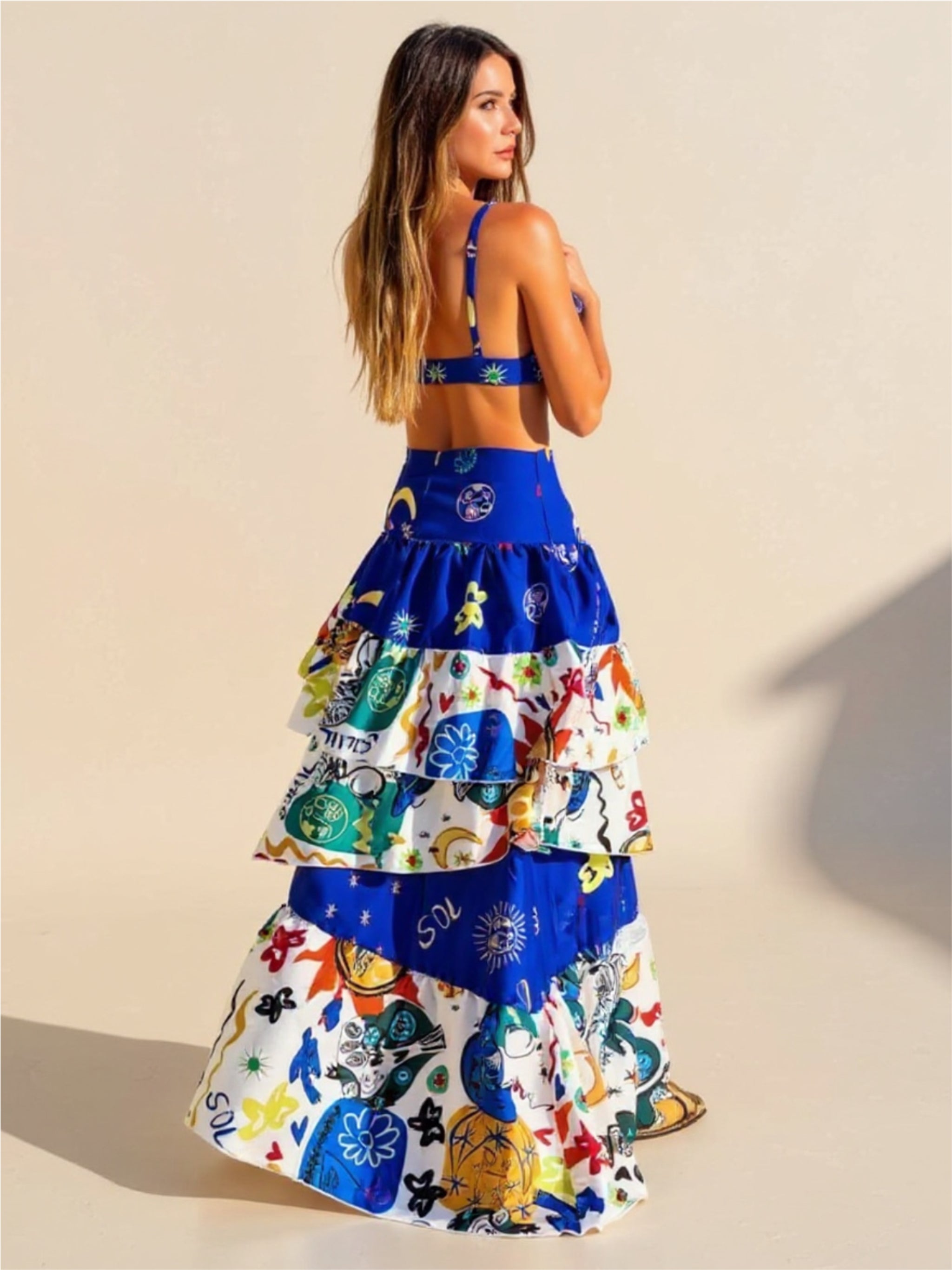 Printed Cami & Layered Skirt Set