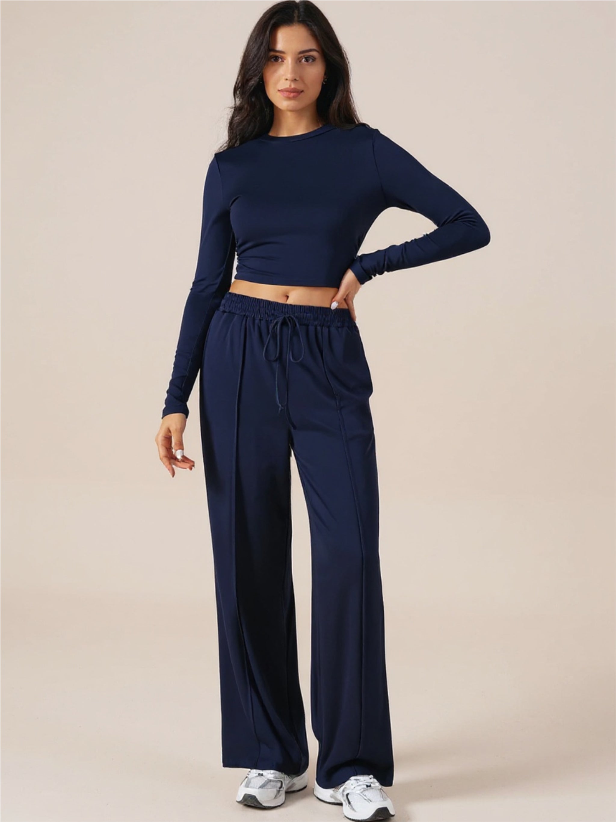 Round Neck Long Sleeve Top & Pants Set