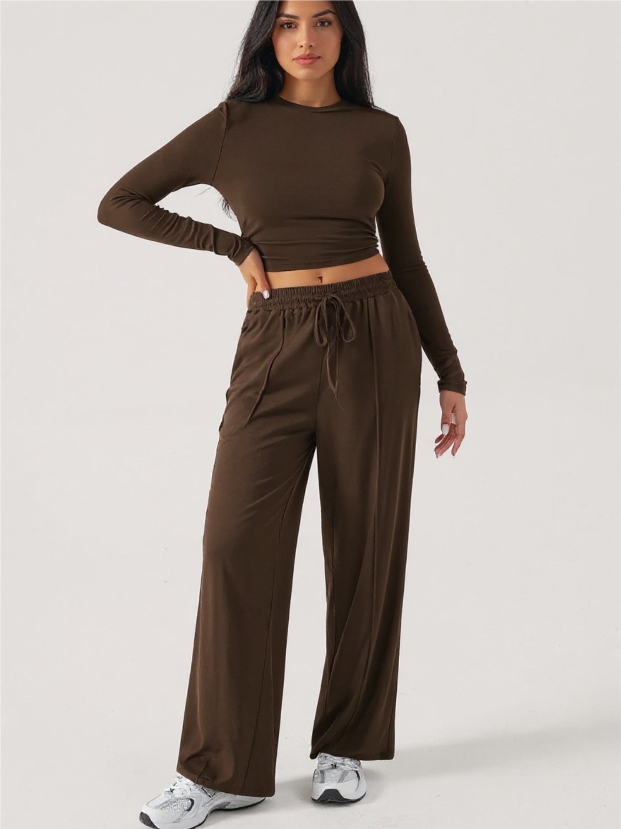 Round Neck Long Sleeve Top & Pants Set