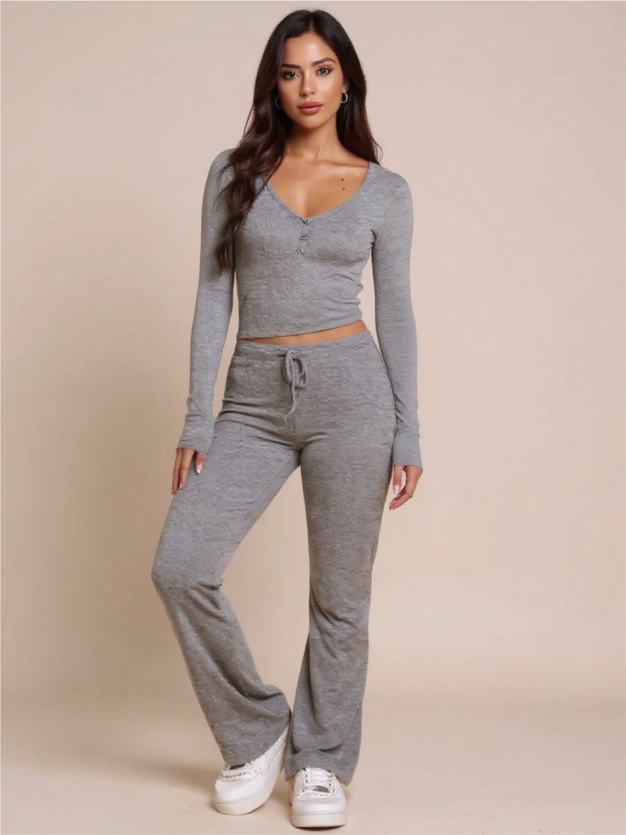 V-Neck Long Sleeve Top & Pants Set