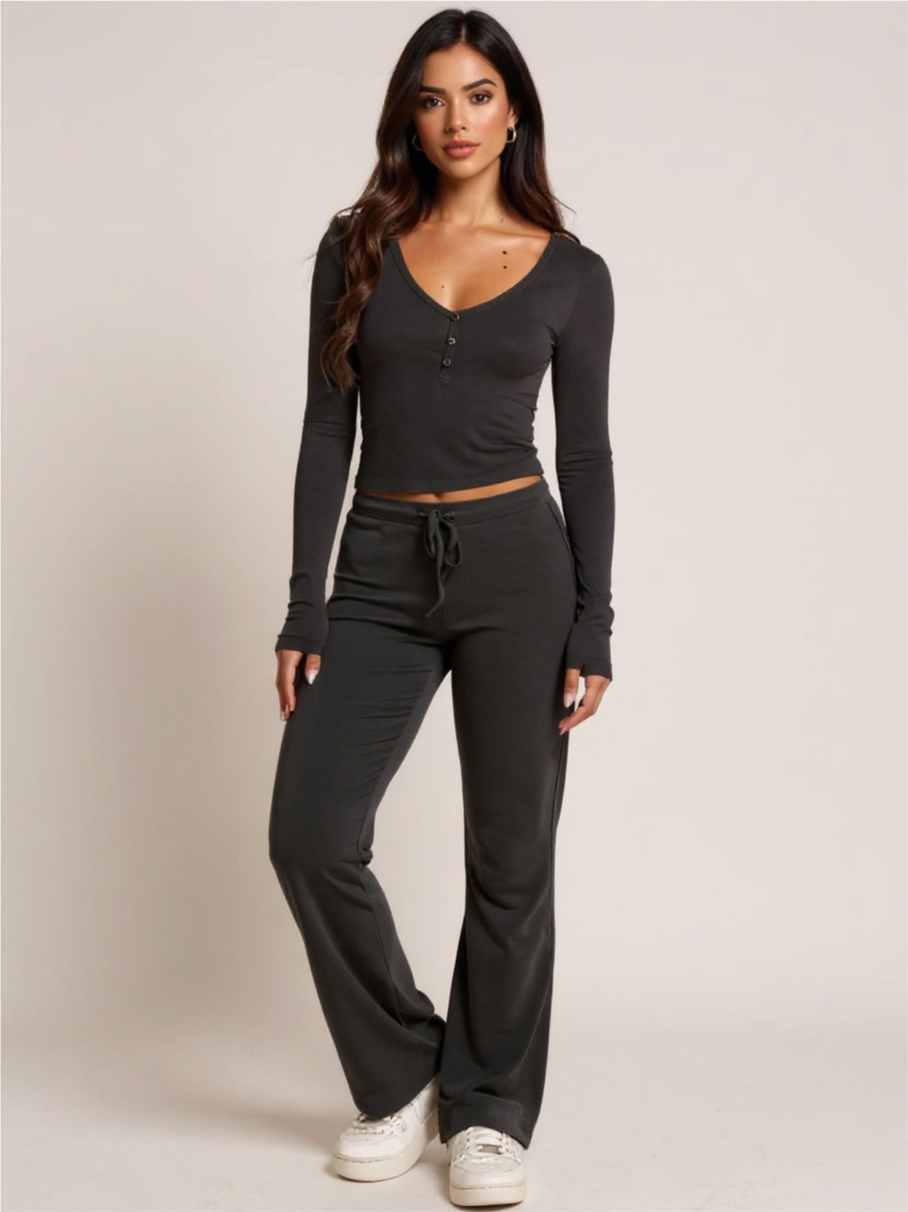 V-Neck Long Sleeve Top & Pants Set