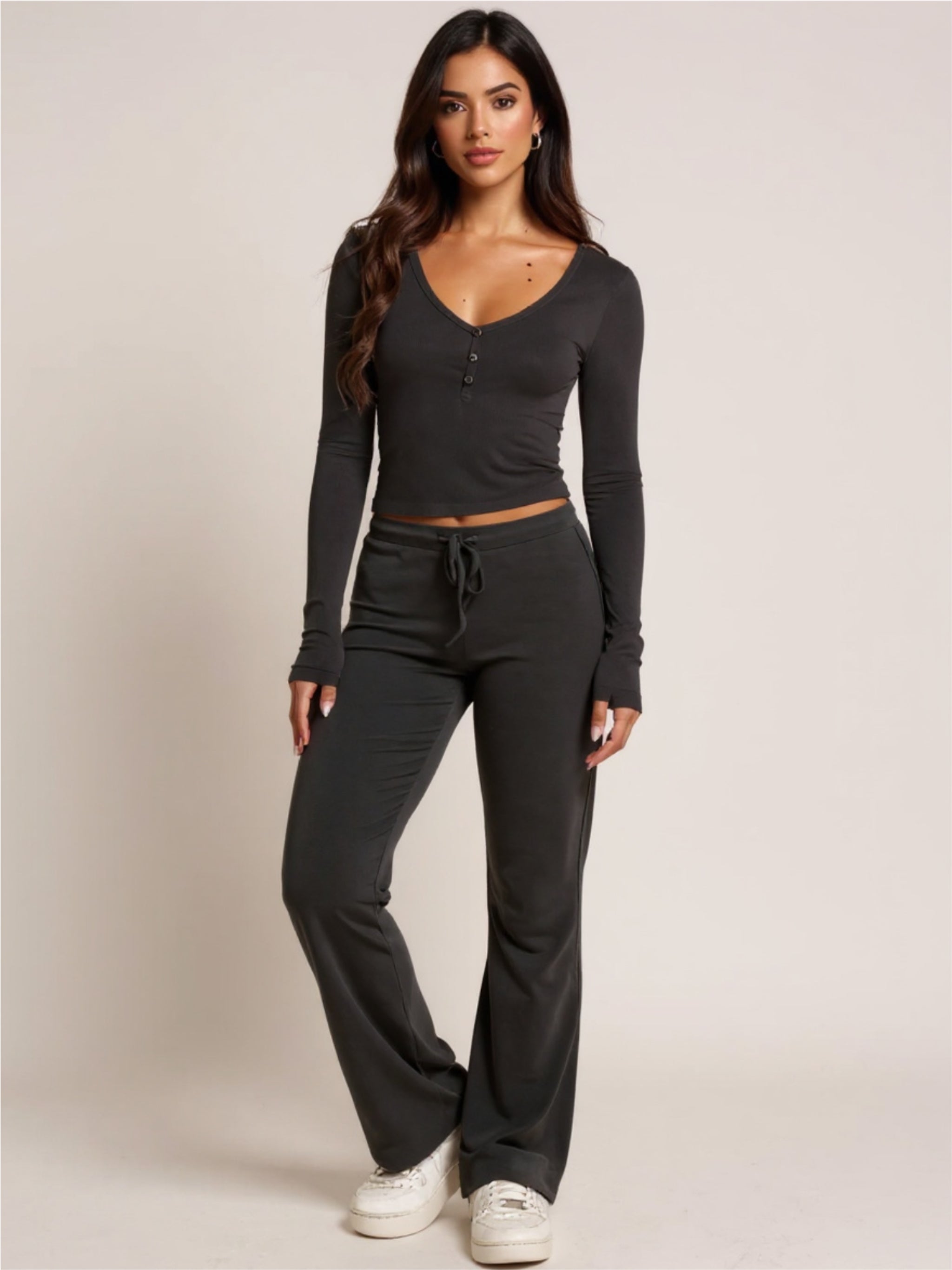 V-Neck Long Sleeve Top & Pants Set