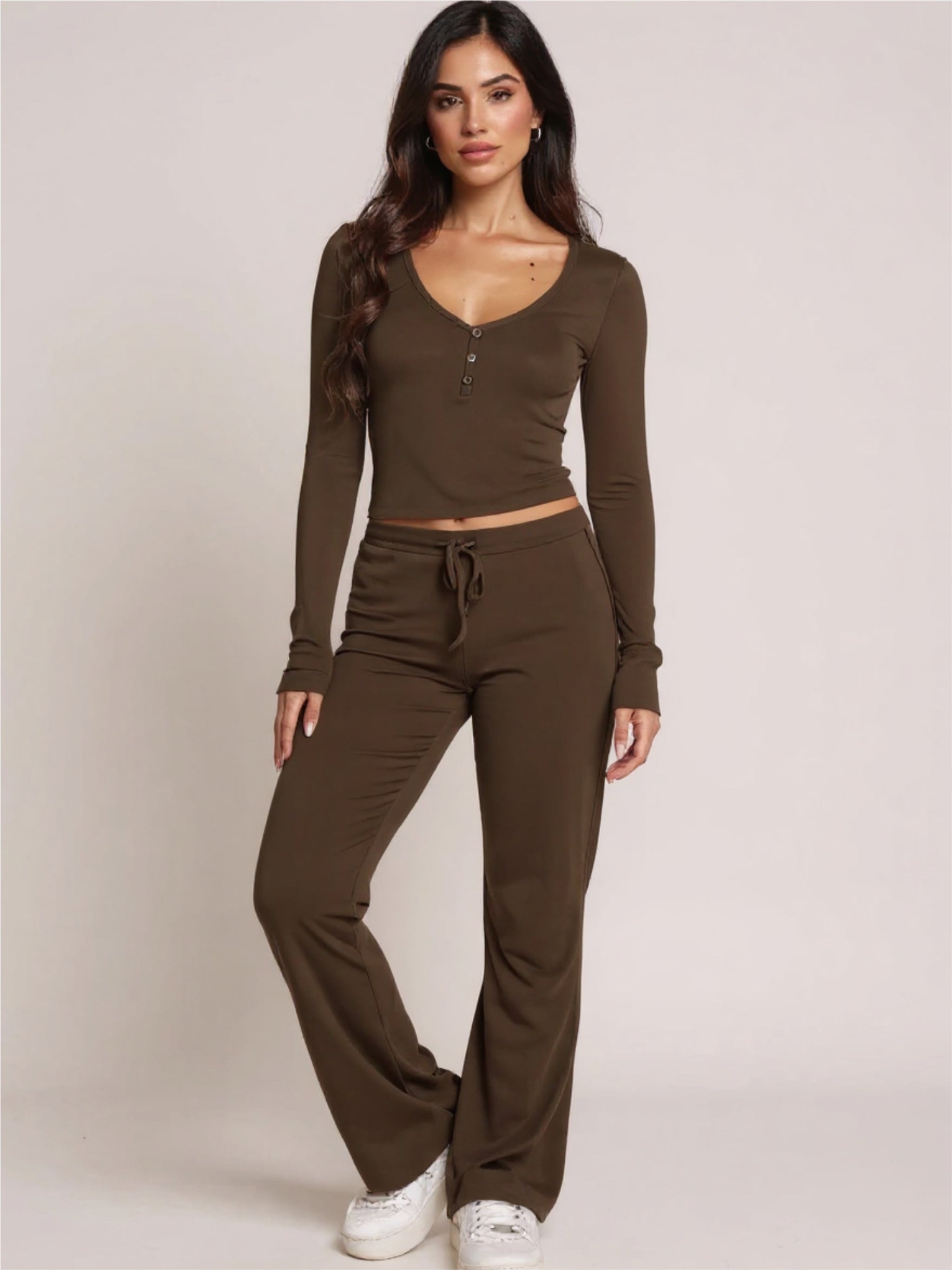 V-Neck Long Sleeve Top & Pants Set