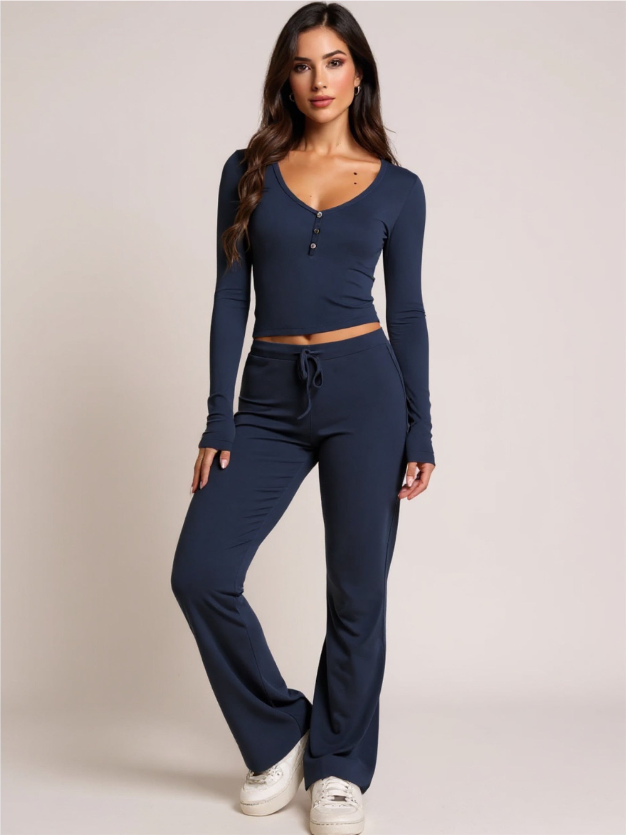 V-Neck Long Sleeve Top & Pants Set