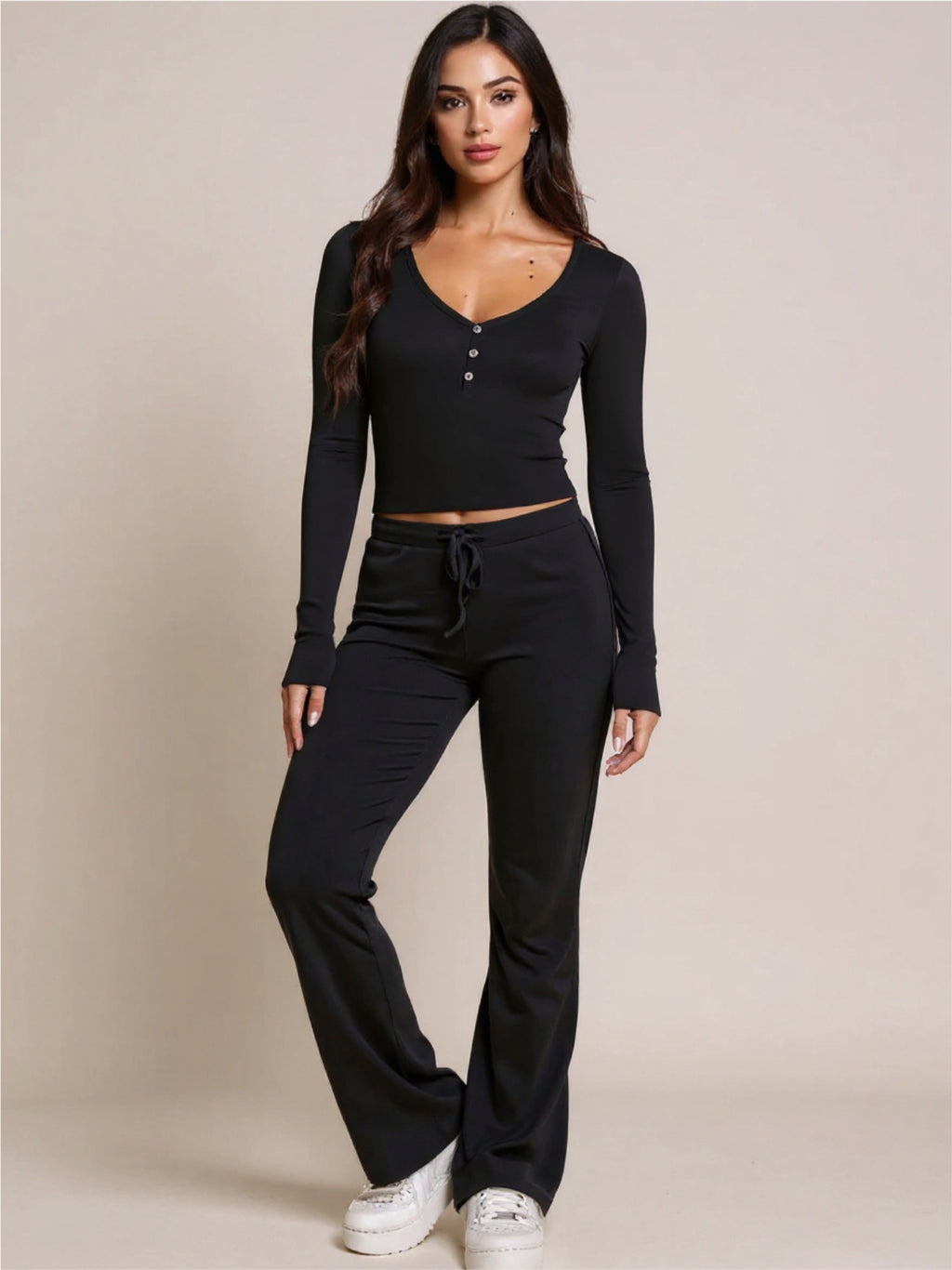 V-Neck Long Sleeve Top & Pants Set