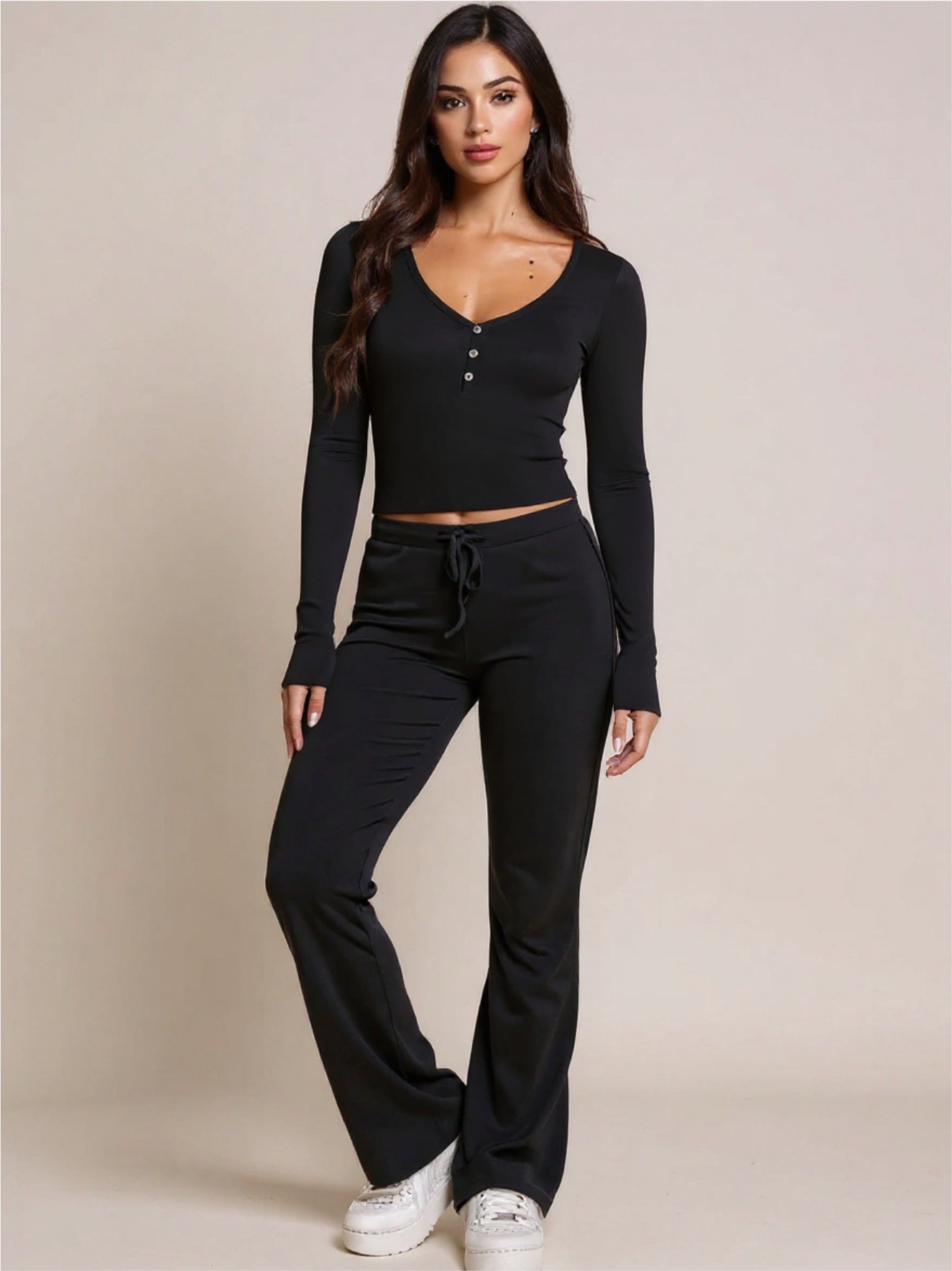 V-Neck Long Sleeve Top & Pants Set
