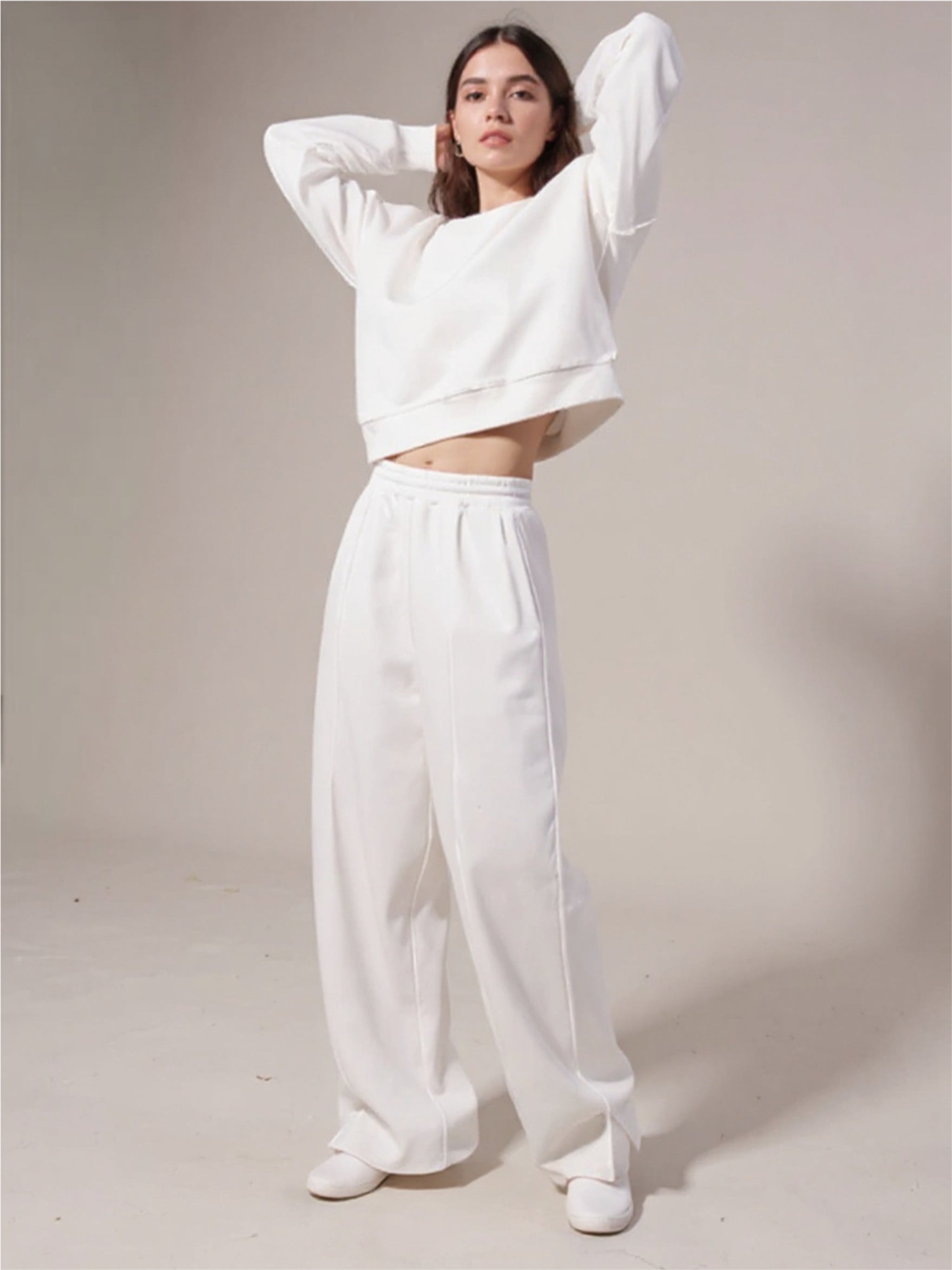 Round Neck Long Sleeve Top & Elastic Waist Pants Set