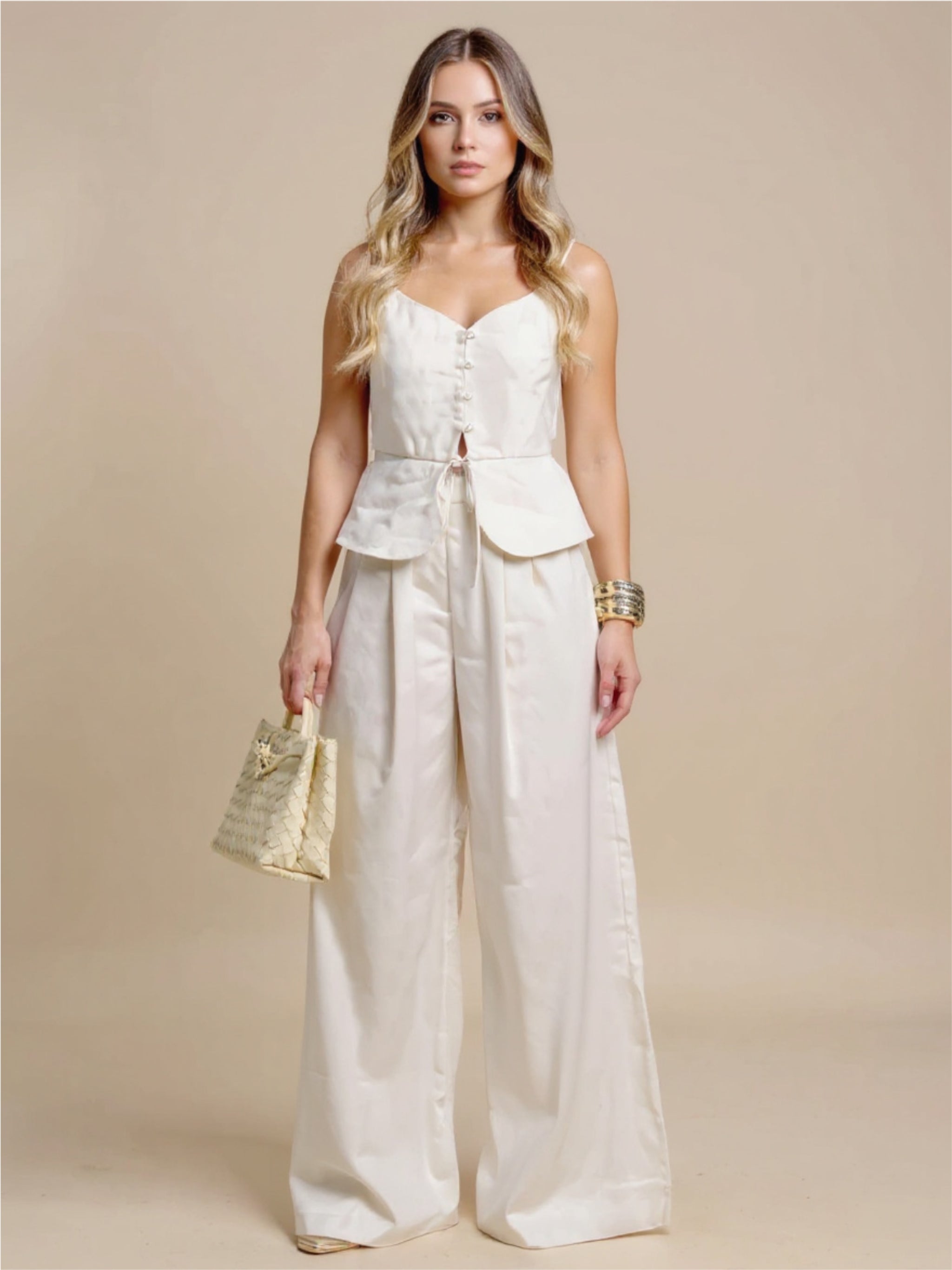 Khaki V-Neck Cami & Pants Set