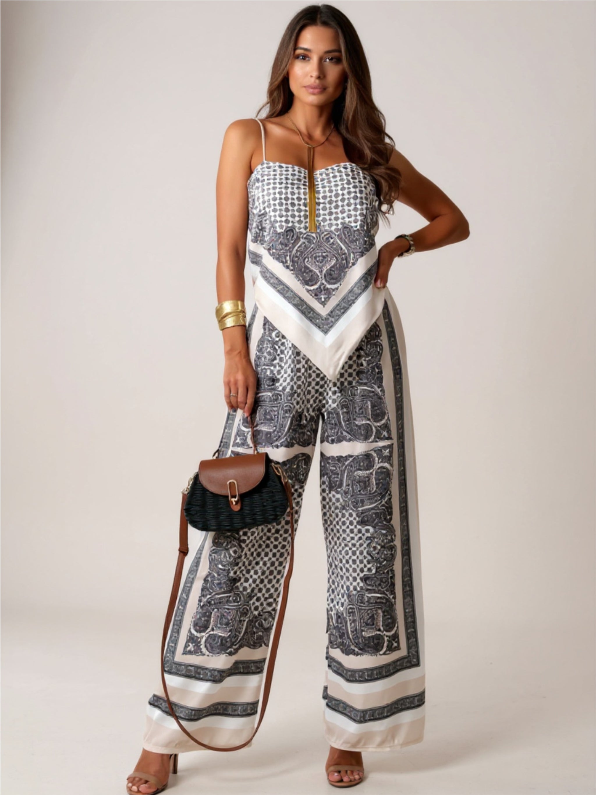 Printed Cami & Wide Leg Pants Set