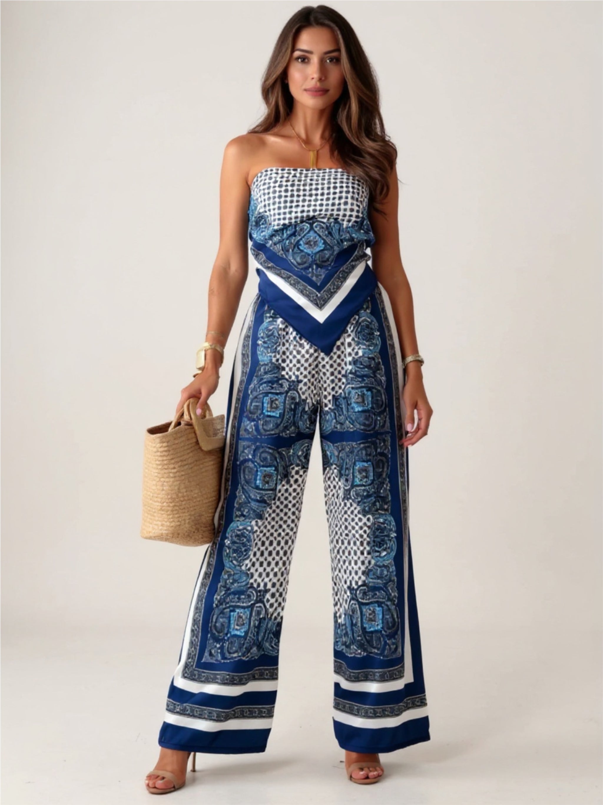 Printed Cami & Wide Leg Pants Set