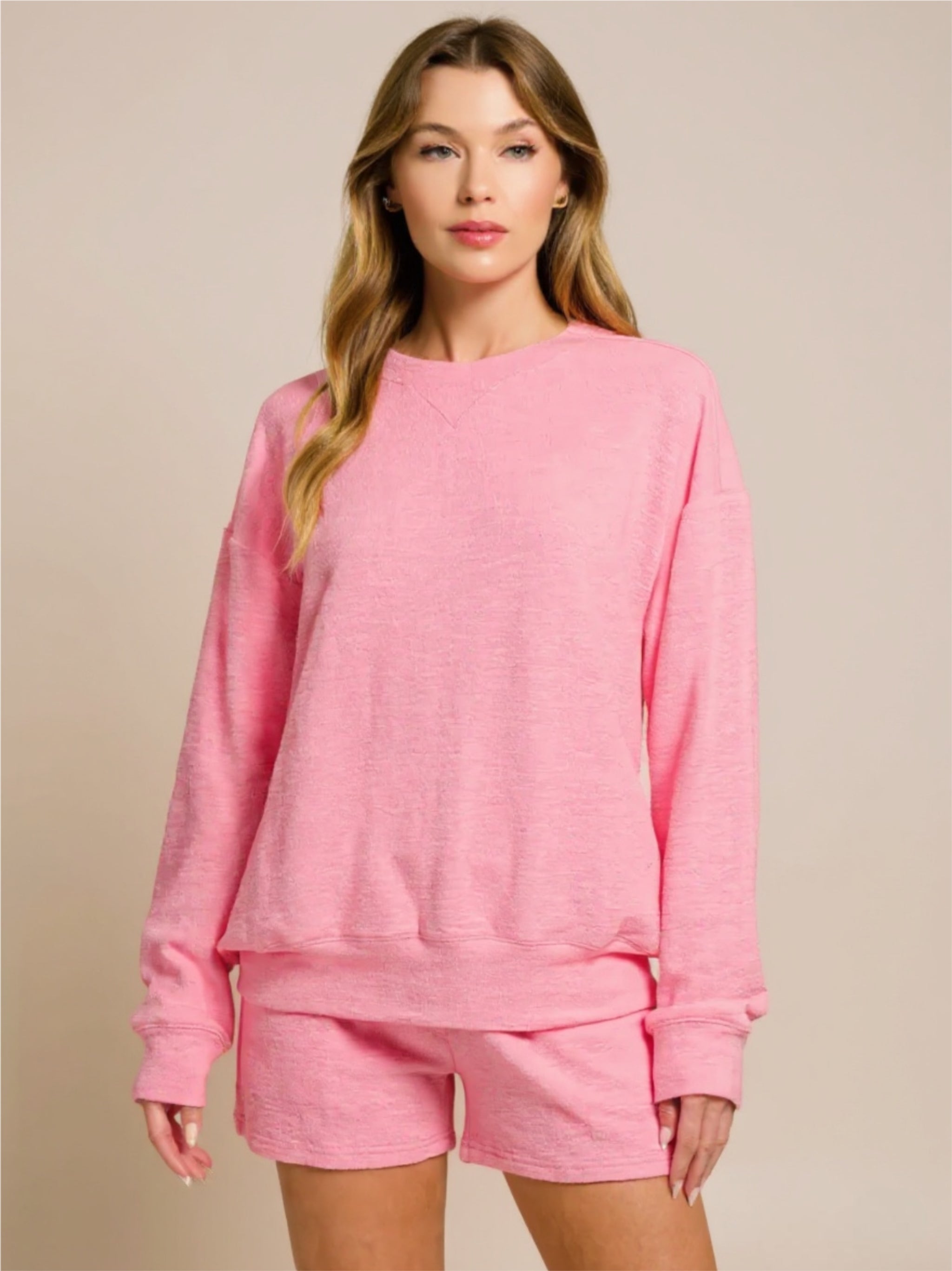 Pink Long Sleeve Top & Shorts Set