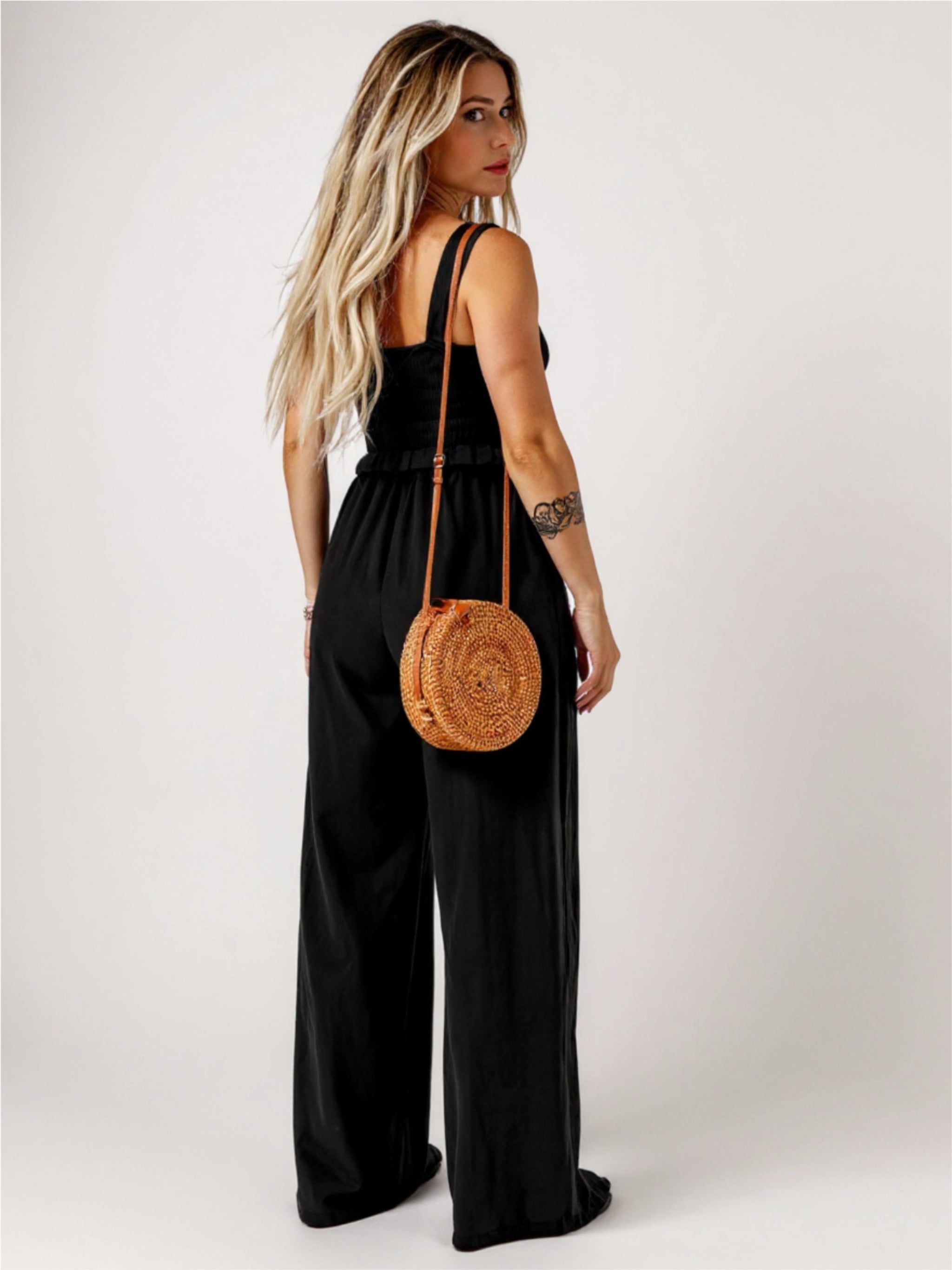 Black Square Neck Cropped Tank Top & Long Pants Set