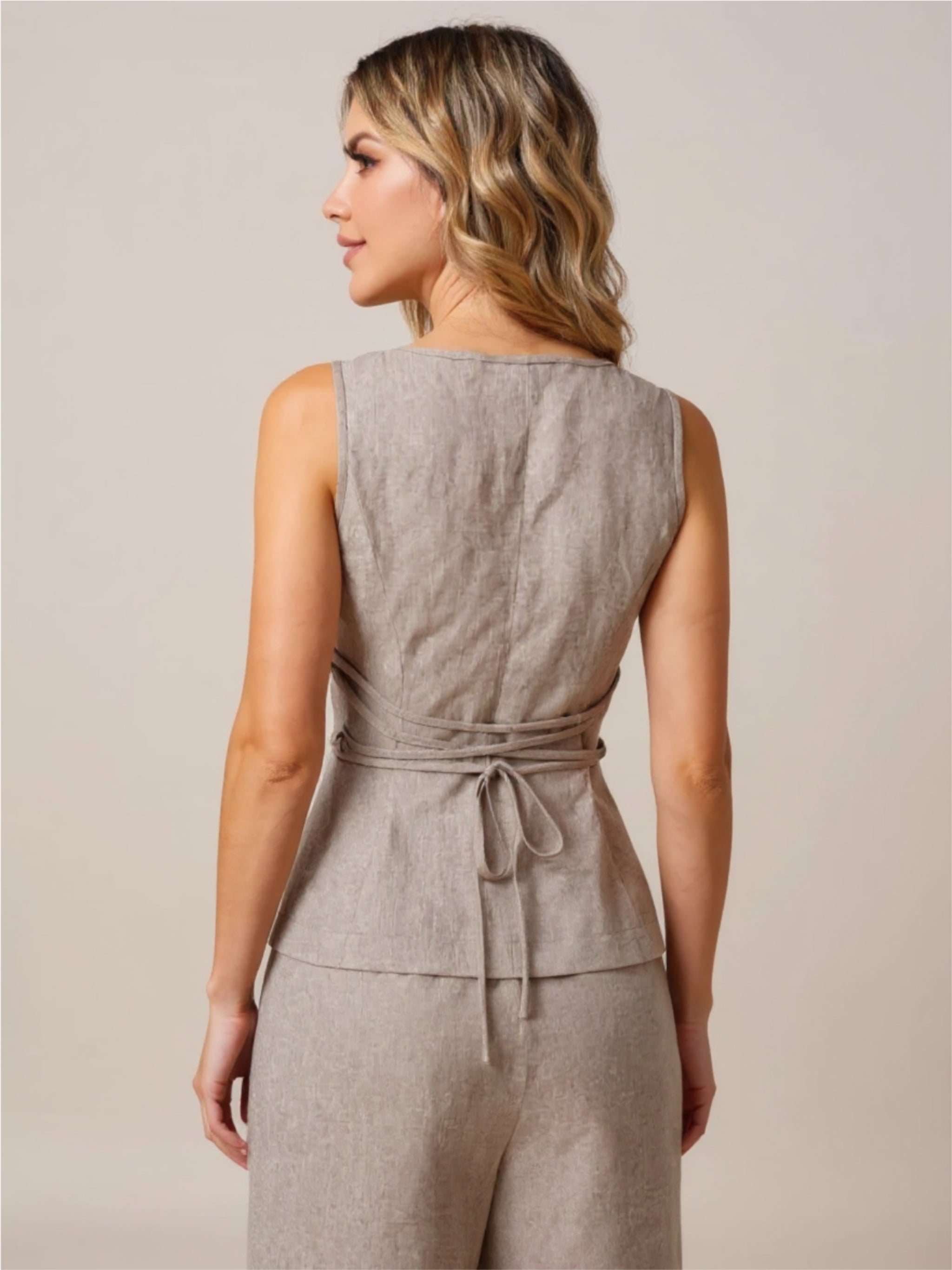 Button Front Top & Wide Leg Pants Set