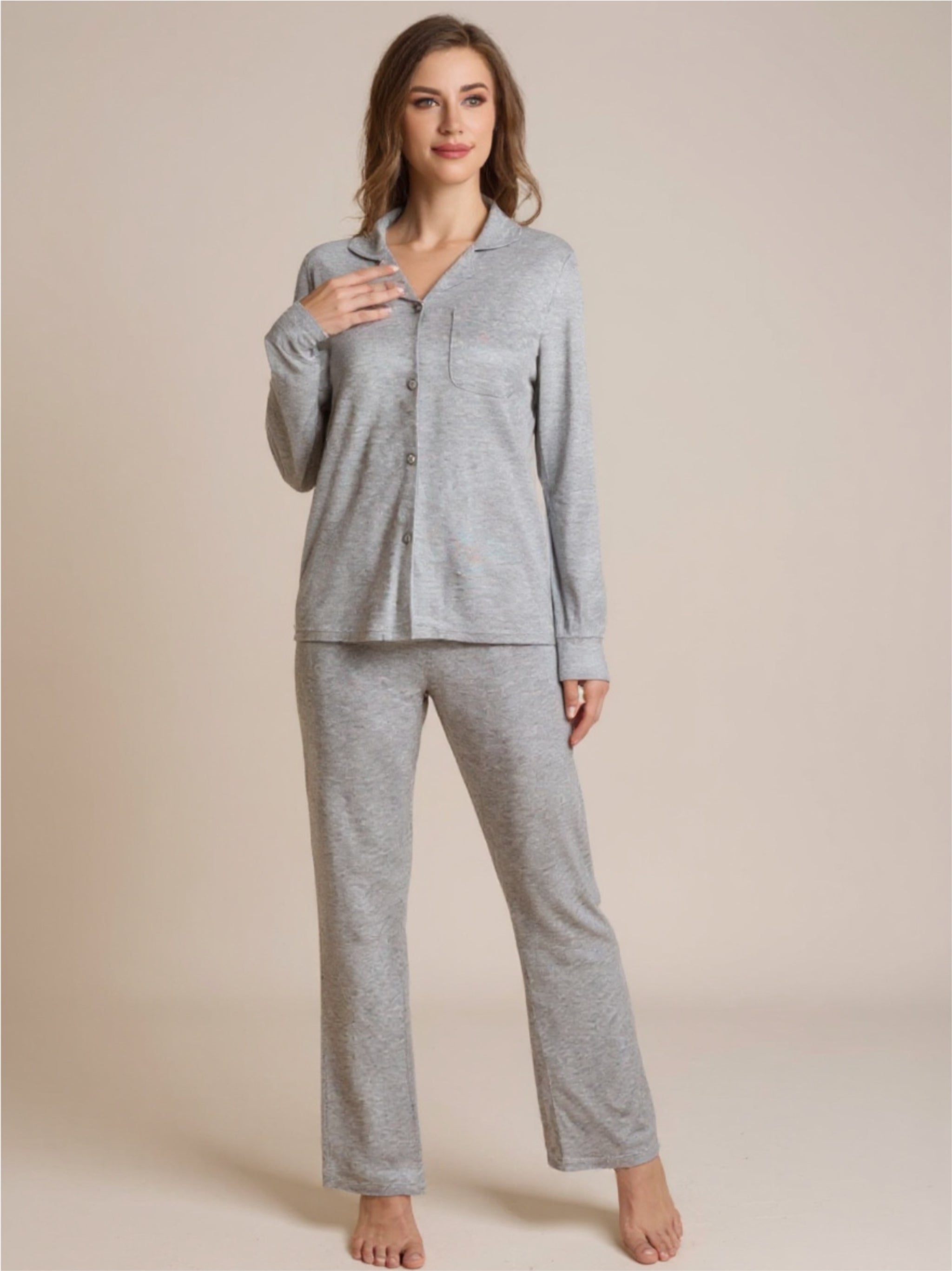 Button Up Long Sleeve Top & Pants Pajama Set