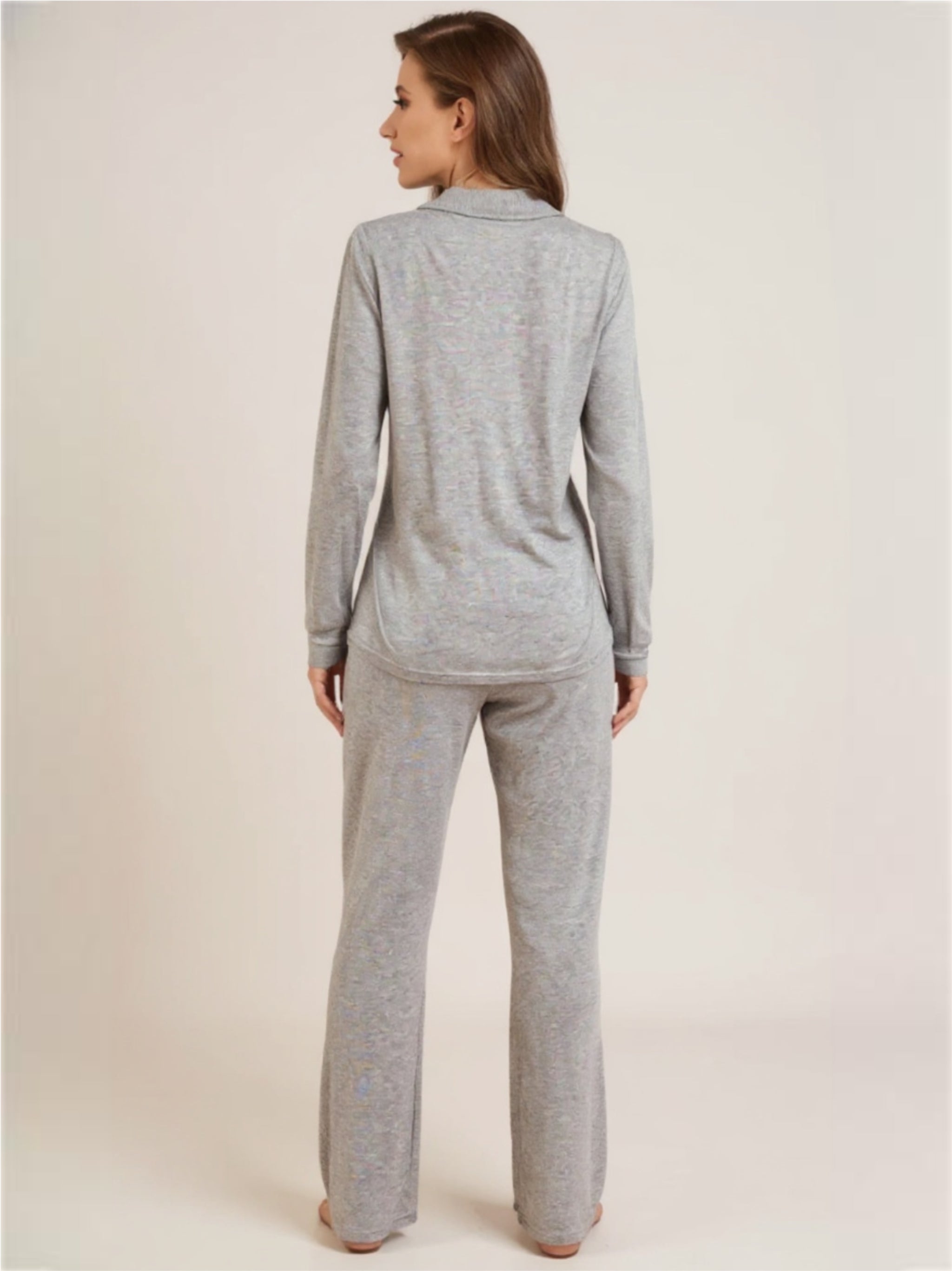 Button Up Long Sleeve Top & Pants Pajama Set