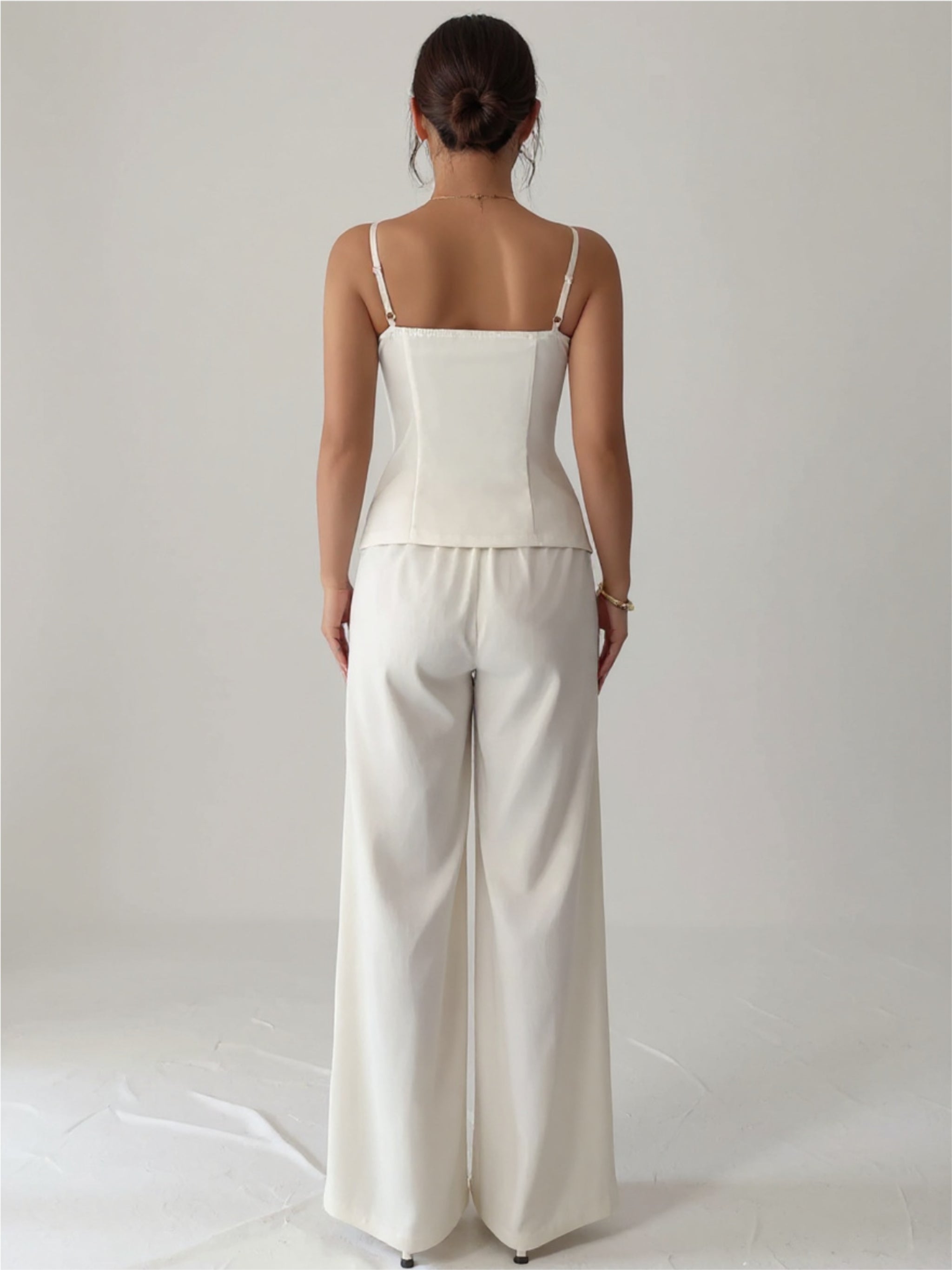 Beige Button Front Cami & Pants Set