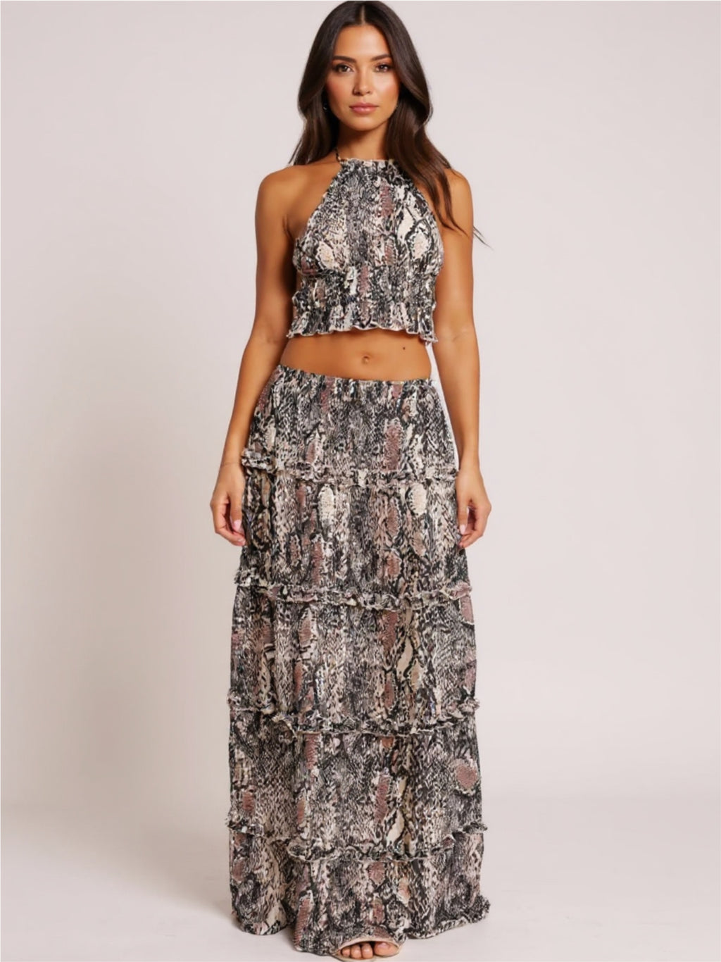 Halter Crop Backless Top & Maxi Skirt Set