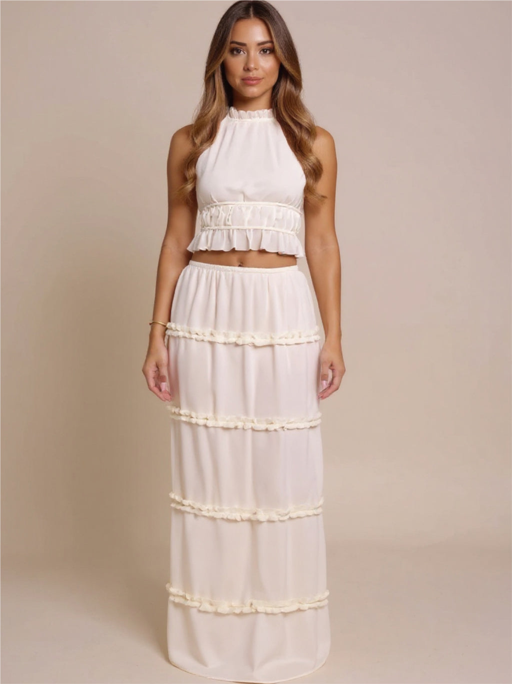 Halter Crop Backless Top & Maxi Skirt Set