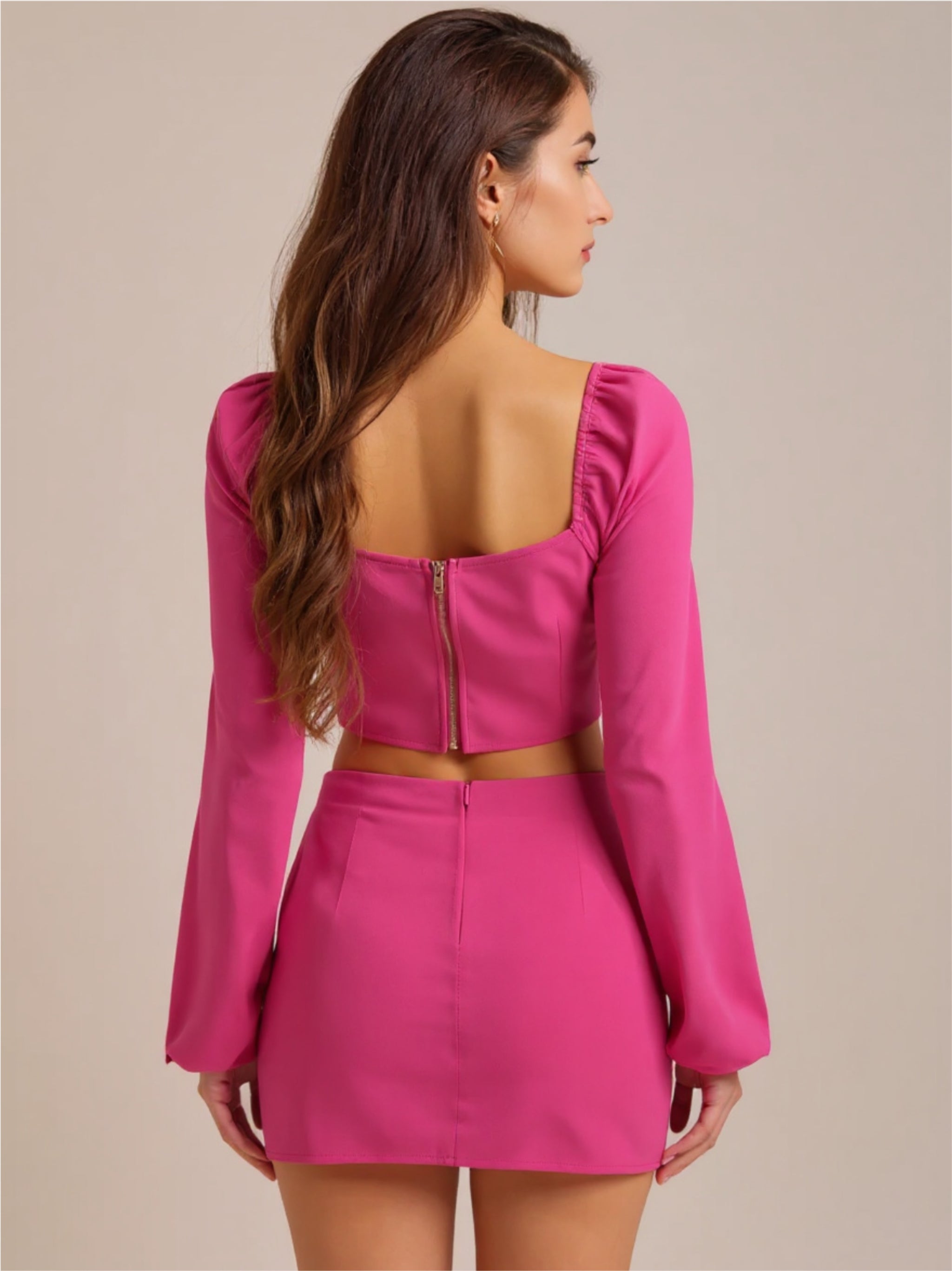 Hot Pink Sweetheart Neck Top & Skirt Set