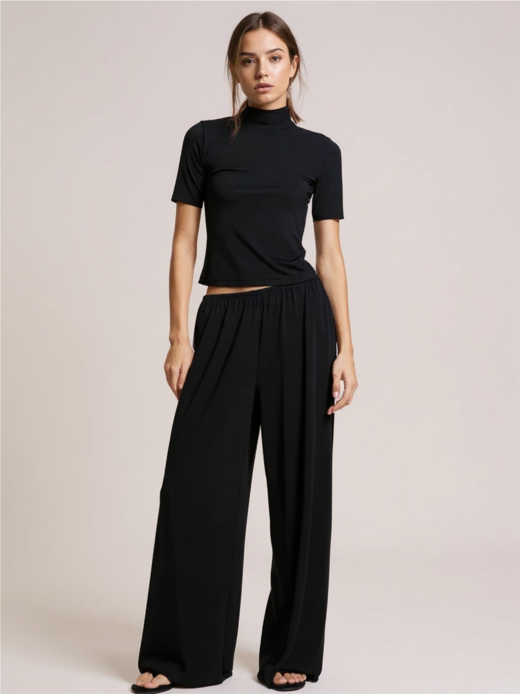 Mock Neck Short Sleeve Top & Pants Set